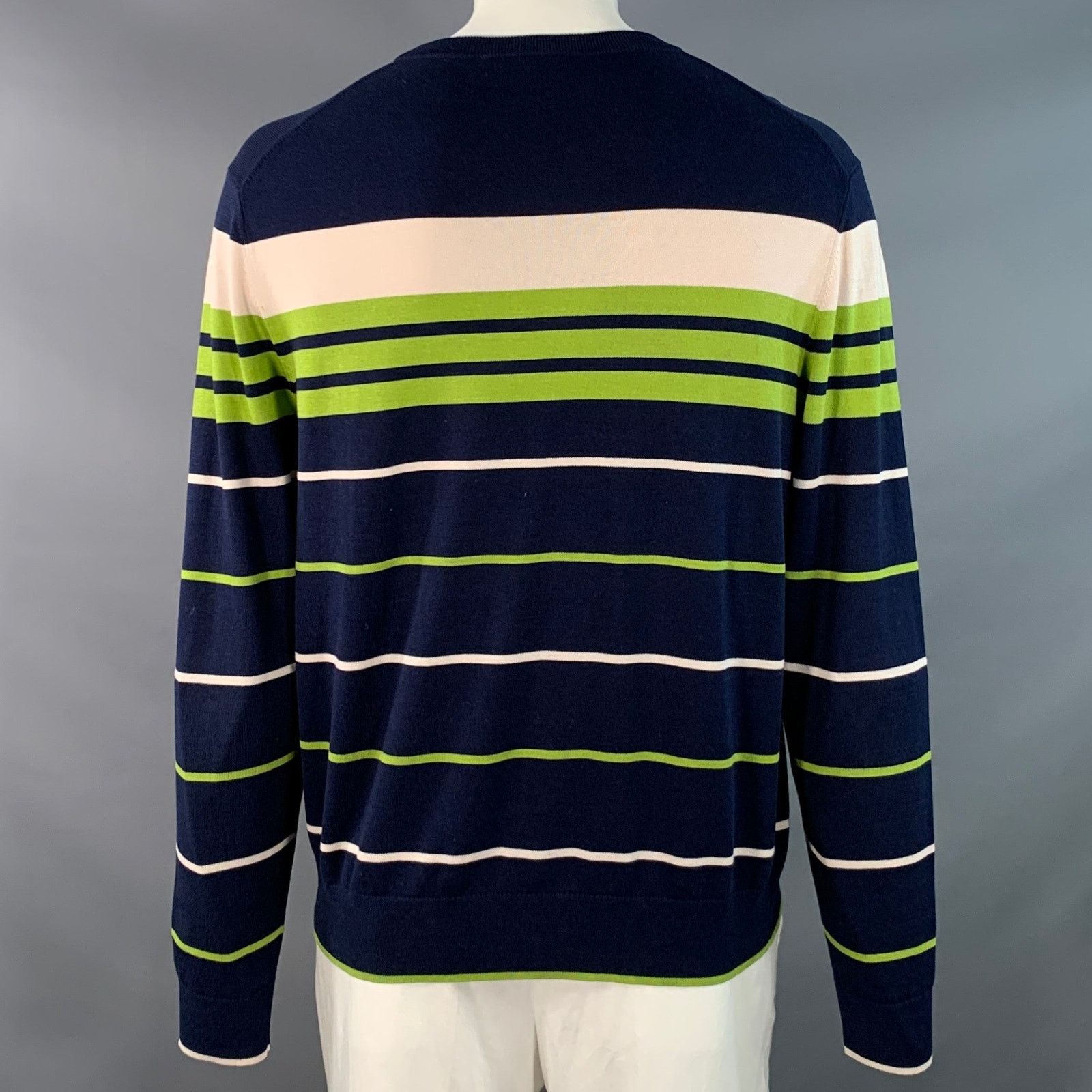 Mr Turk XL Navy Green White Stripe Cotton Modal Crew Neck Pullover Size US XL / EU 56 / 4 - 3 Thumbnail