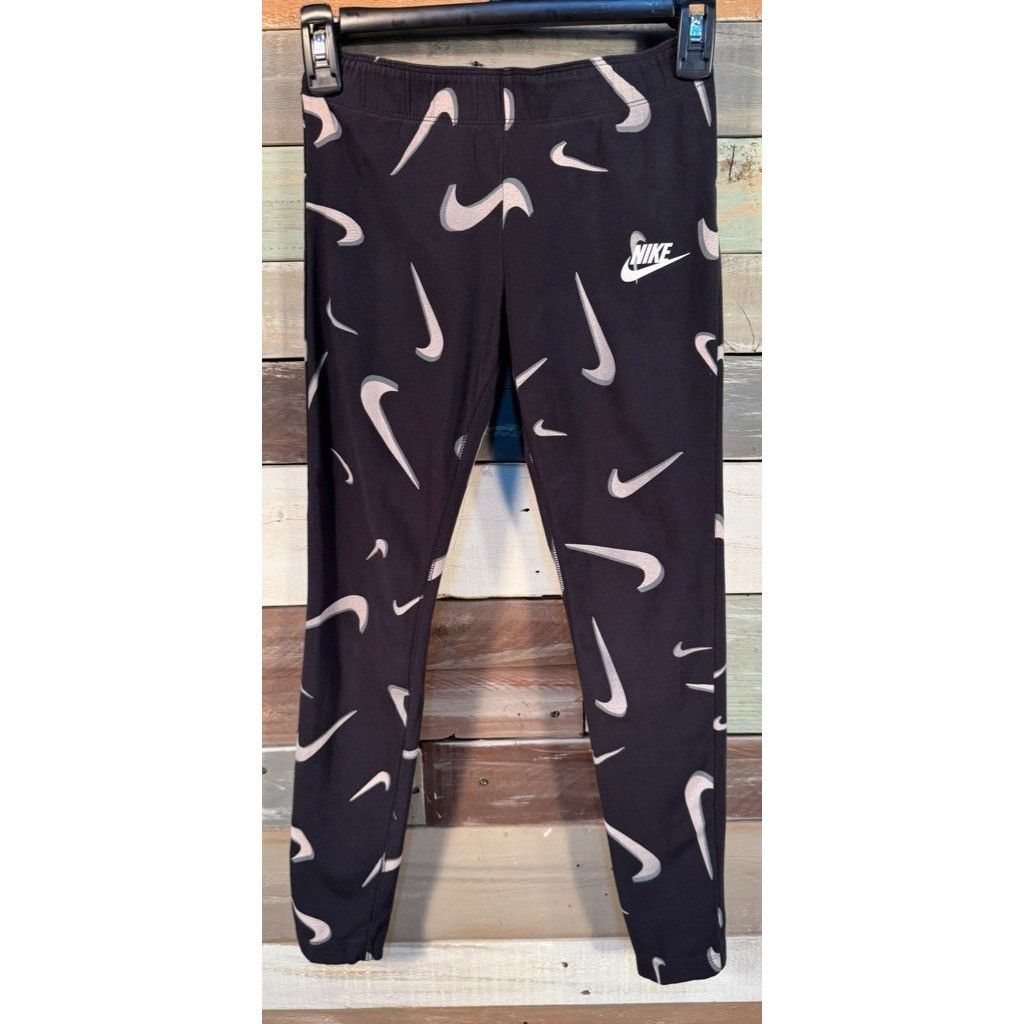 Nike Girl's NIKE Logo Swoosh Black Capri Leggings LARGE Used Size 22" - 1 Thumbnail