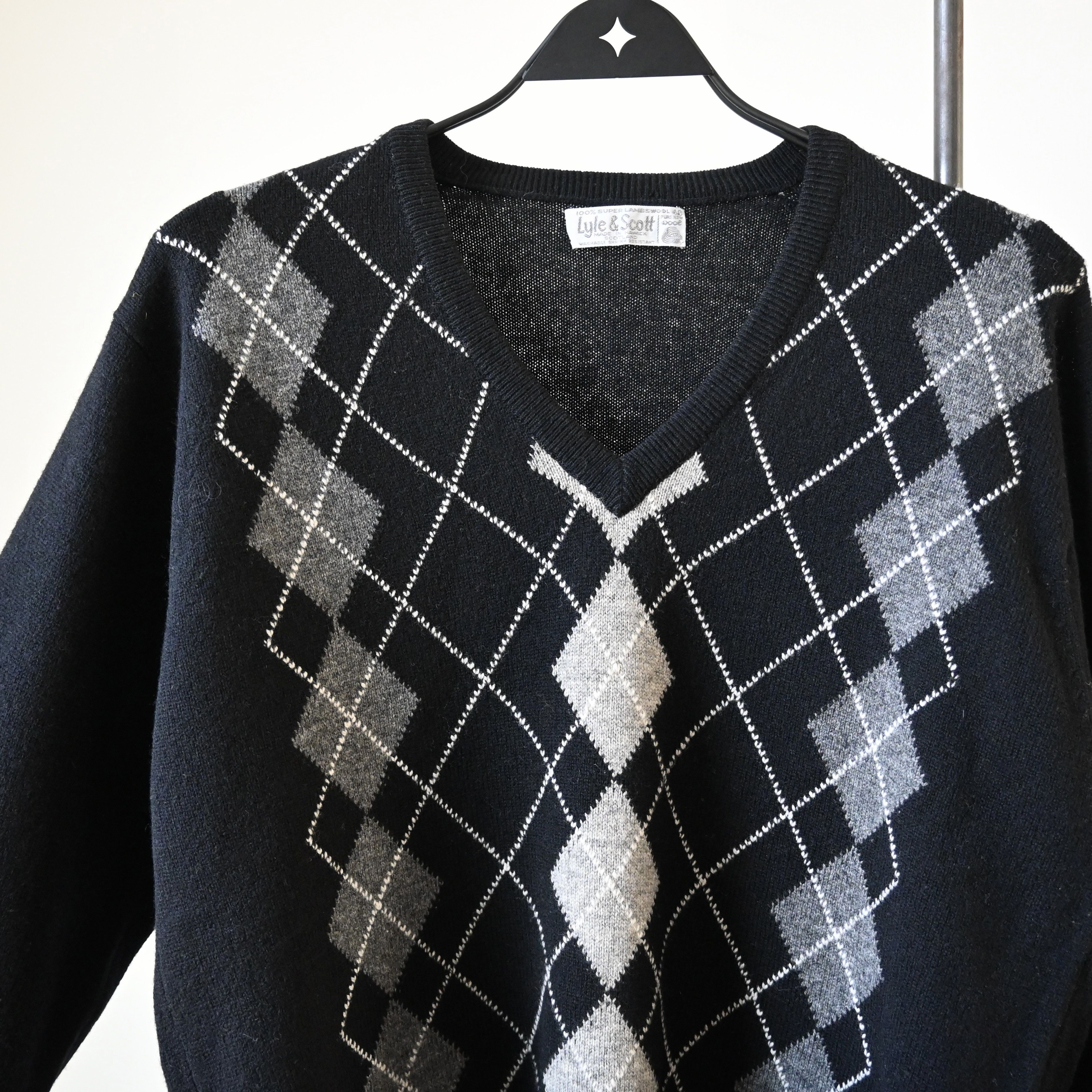 Lyle & Scott VTG Lyle&Scott monochrome argyle sweater, made in Scotland Size US M / EU 48-50 / 2 - 7 Thumbnail