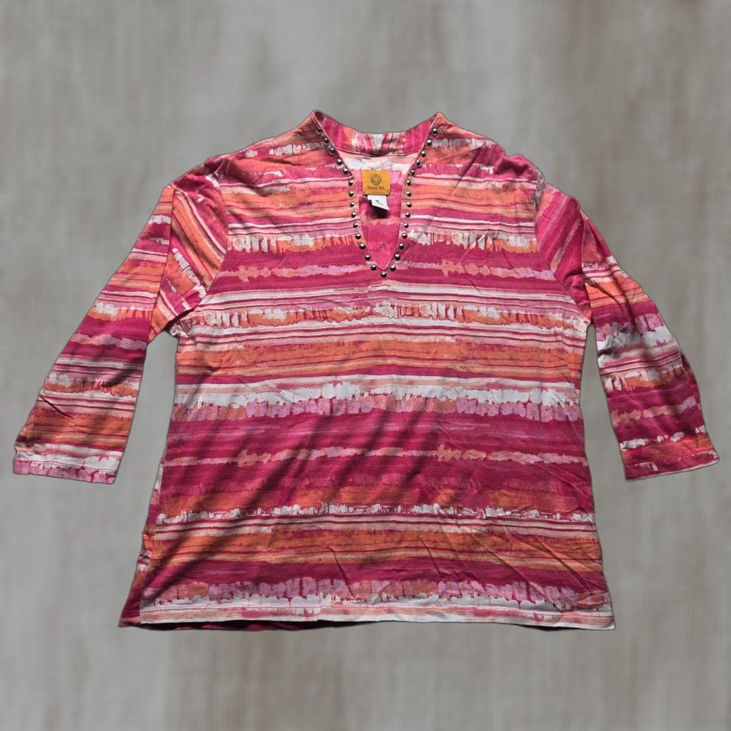 Vintage VINTAGE Ruby Rd Sequin Pink 3/4 Sleeve Top Adult Women's XL Rayon Nylon Shirt Size XL / US 12-14 / IT 48-50 - 1 Thumbnail