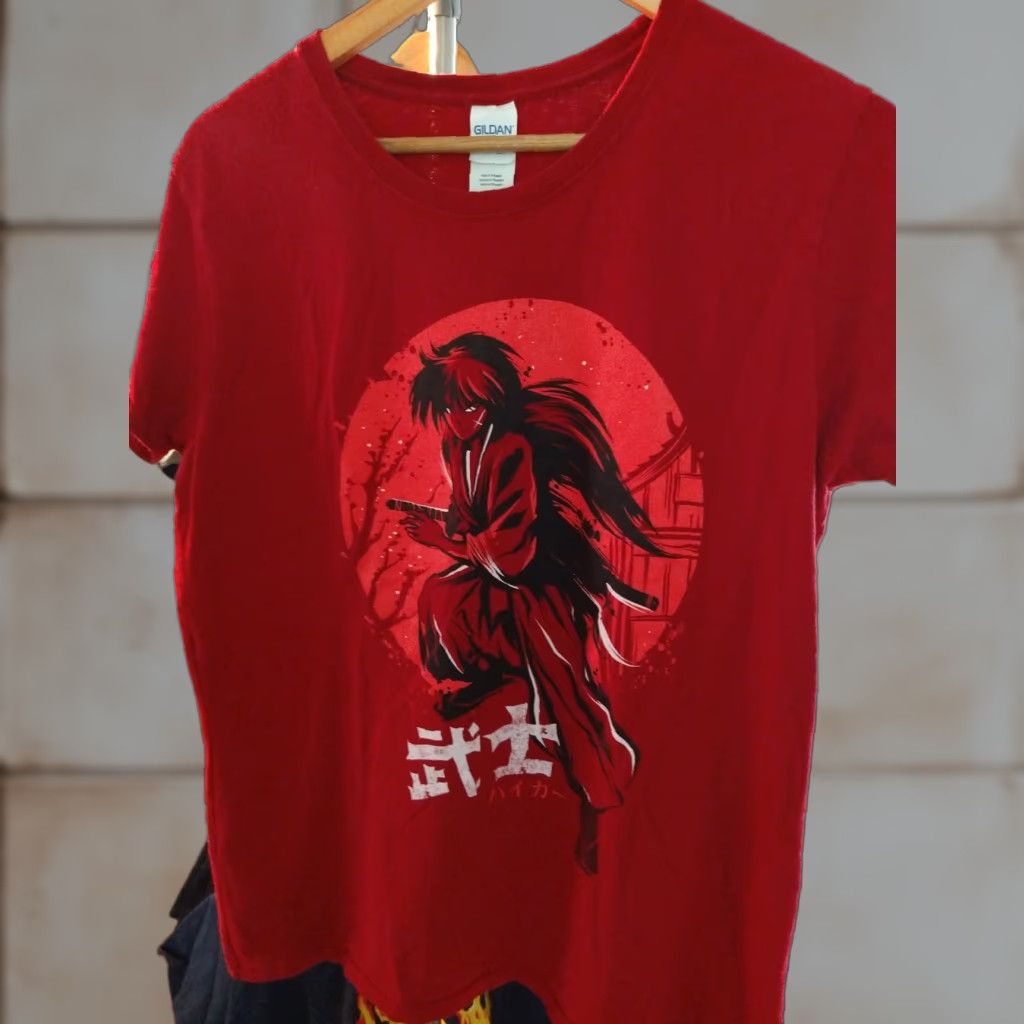 Gildan VINTAGE Rurouni Kenshin T-shirt Samurai Red L Mens Anime Size US L / EU 52-54 / 3 - 1 Thumbnail
