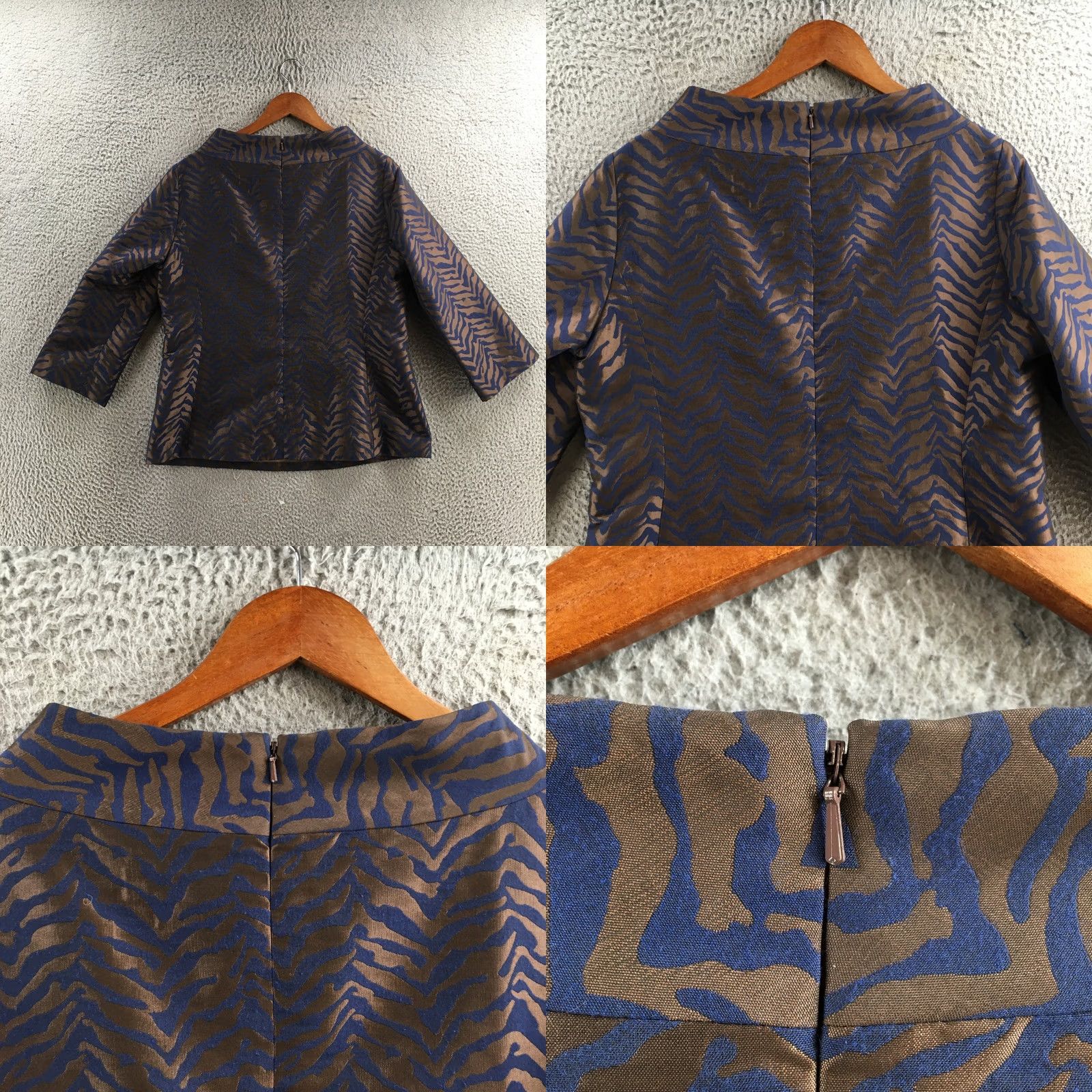 Michael Kors Michael Kors Blouse Women 12 Blue Brown Animal Jacquard 3/4 Sleeve Top Size XL / US 12-14 / IT 48-50 - 8 Thumbnail
