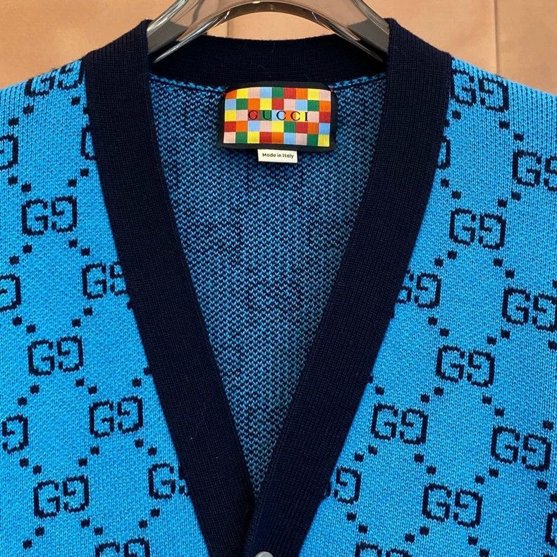 Gucci Gucci Popular blue old-fashioned full-print wool cardigan j Size S / US 4 / IT 40 - 3 Thumbnail
