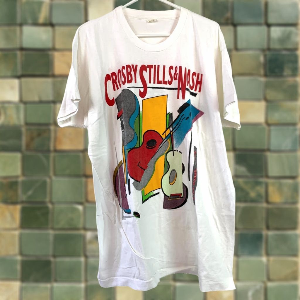 Vintage VINTAGE Crosby Stills & Nash Rare Acoustic T-Shirt Vidiots Screen Stars XXL White Cotton 2XL Crew Neck Short Sleeve Unisex Adults Modern Stars 1989 Size US XXL / EU 58 / 5 - 1 Thumbnail