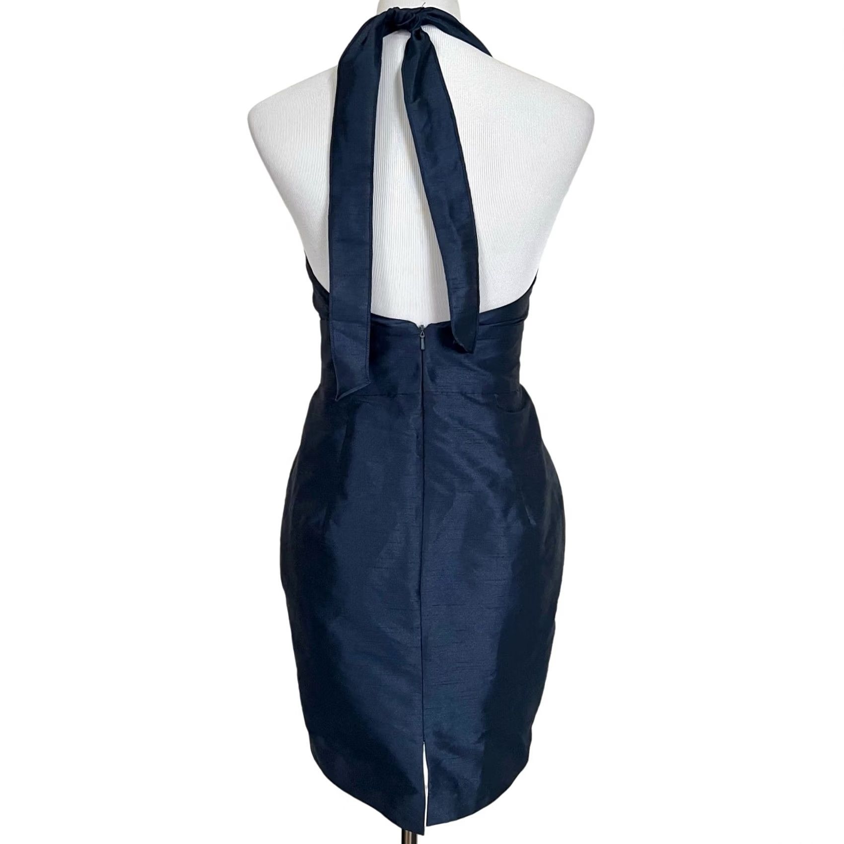 Vintage Lula Kate Halter Dress Dupioni Silk Dark Blue Party Cocktail V-Neck Sz 4 Dress Sleeveless Silk 100% Formal Women Size S / US 4 / IT 40 - 7 Thumbnail