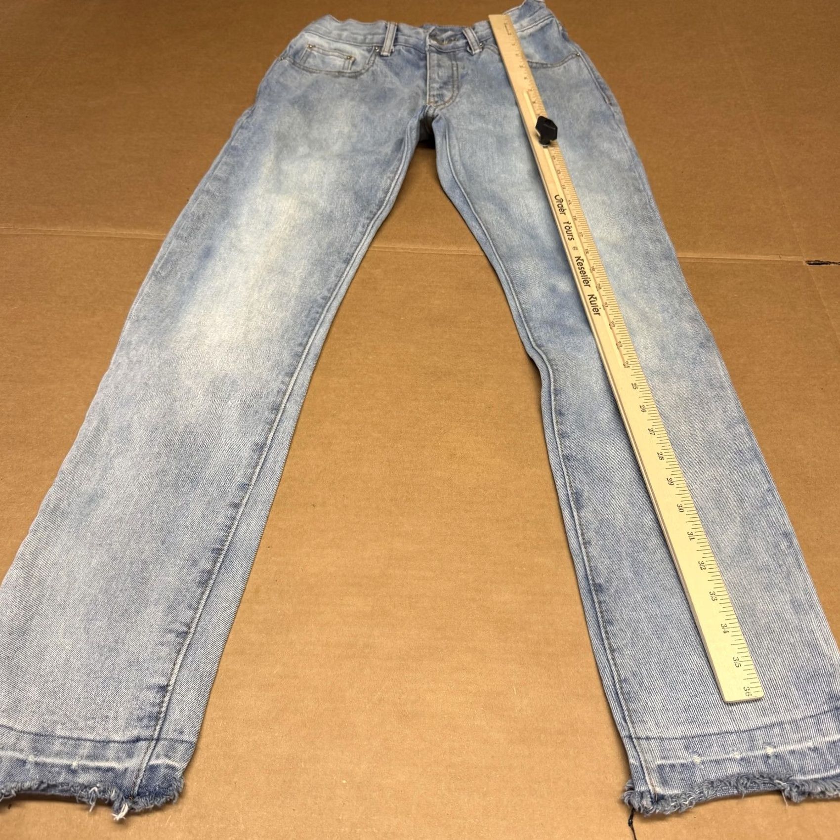 MNML Mnml Jeans Mens 28x31 Blue Light Wash Straight Leg Denim Distressed Raw Hem Size US 28 / EU 44 - 5 Thumbnail