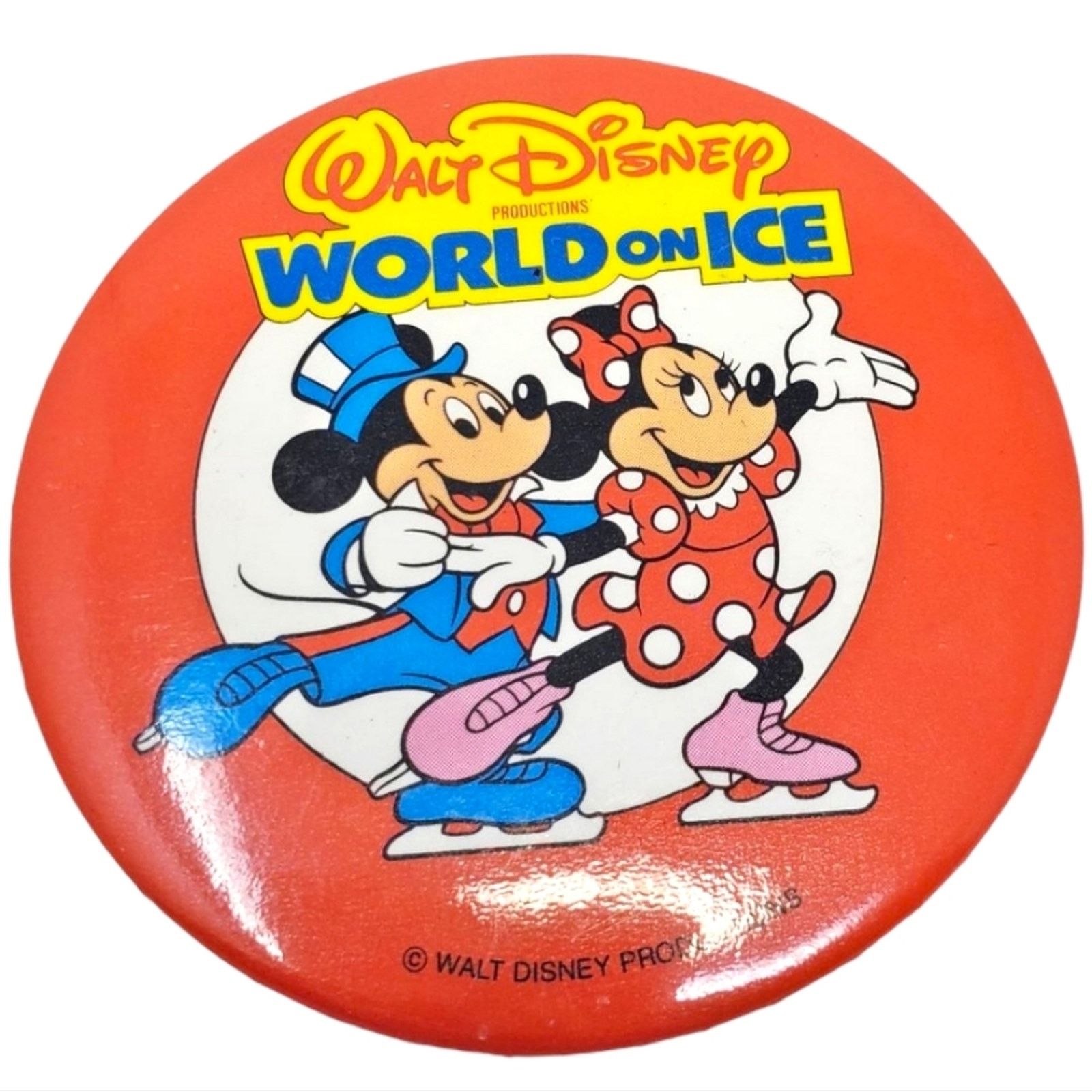 Disney VTG 80s Disney Production Word on Ice Minnie & Mickey Button Size ONE SIZE - 1 Thumbnail