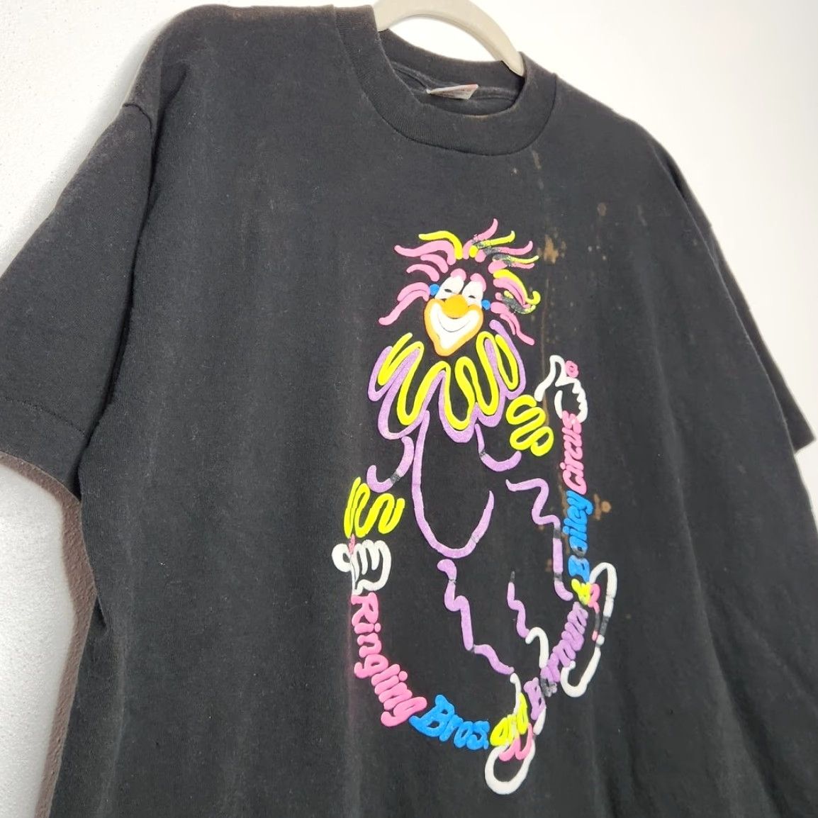 Fruit Of The Loom VINTAGE Ringling Brothers Barnum Bailey Puff Print Clown Circus Single Stitch Shirt XL Black Mens Size ONE SIZE - 3 Thumbnail