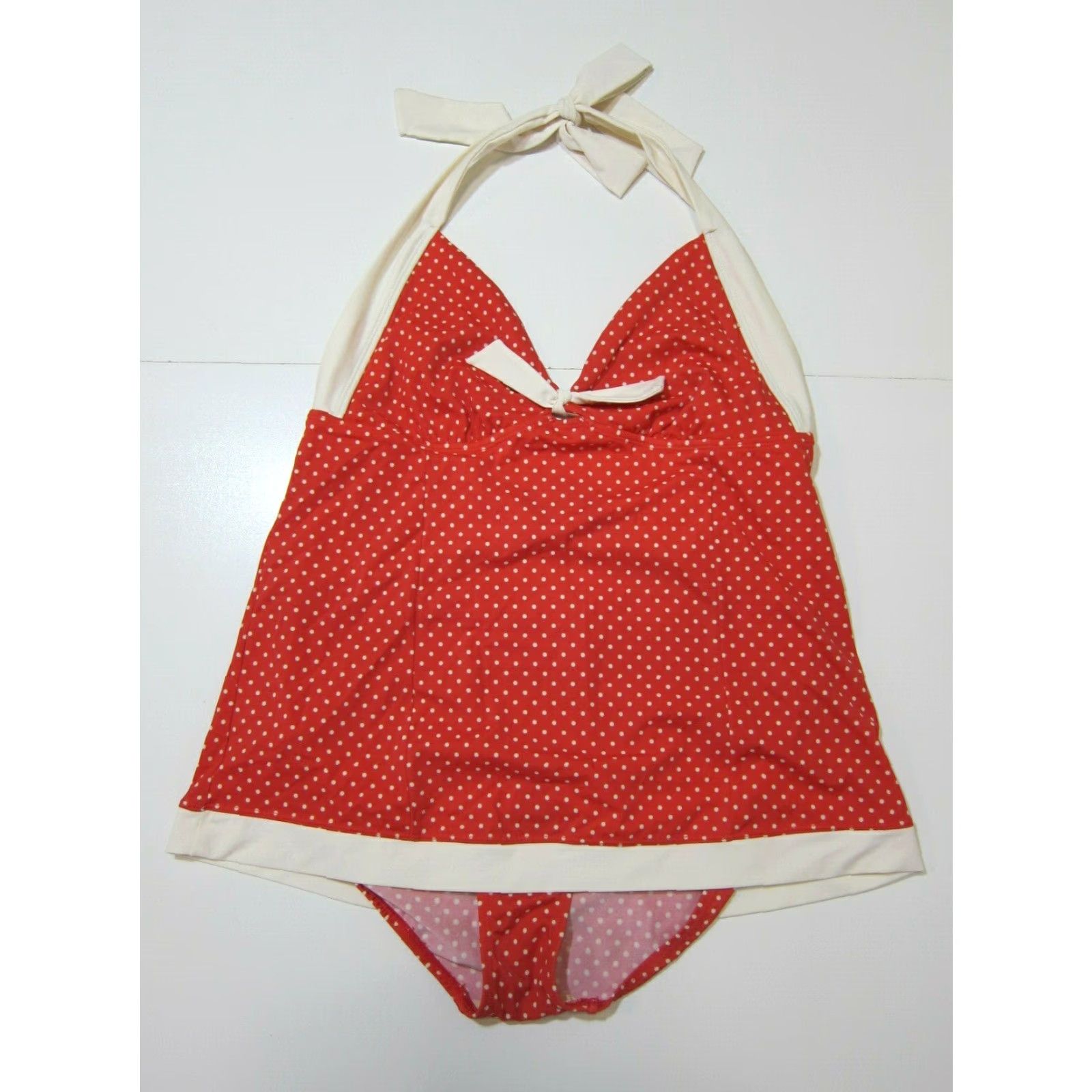 Vintage Tropical Escape Red White Polka Dot Halter Swimsuit Dress Women Size 14 (One Piece) - Red Polka Dot Halter Bikini Dress Womens 14 Size XL / US 12-14 / IT 48-50 - 6 Thumbnail