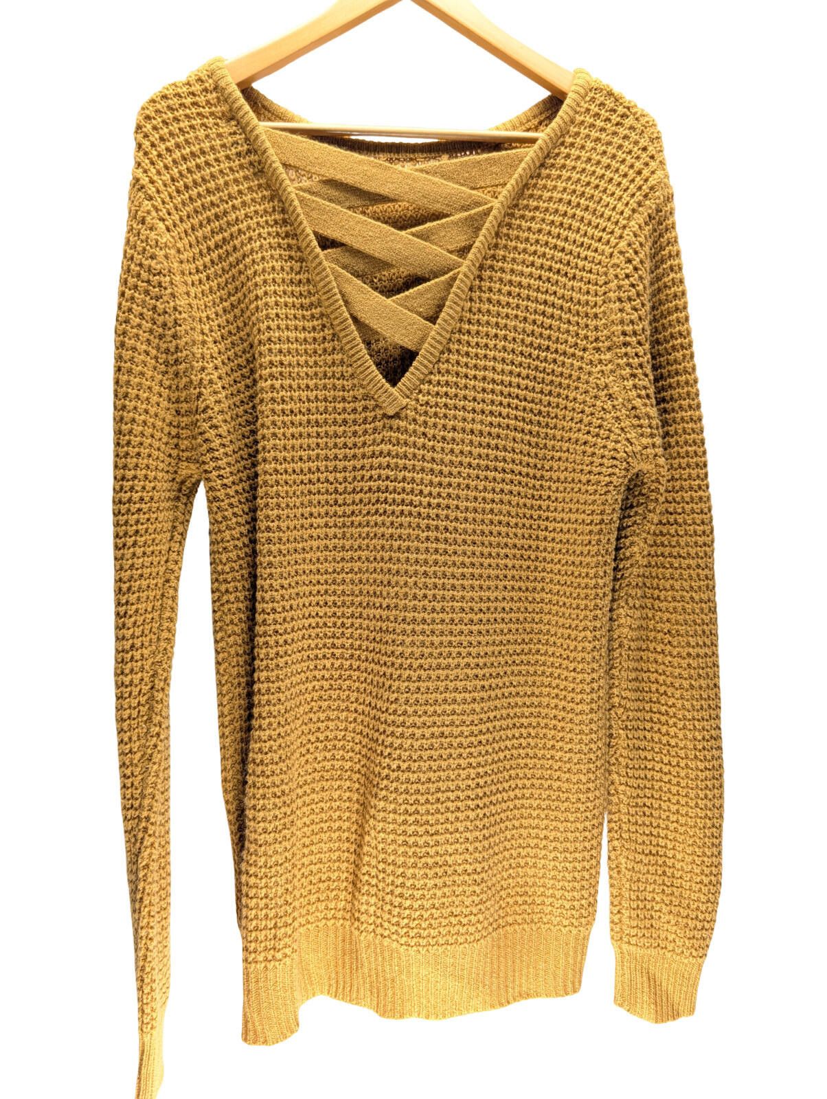 The Unbranded Brand 3X Sweater Extra Large Waffle Knit Criss Cross Back Mustard Size 3XL / US 20-22 - 3 Thumbnail