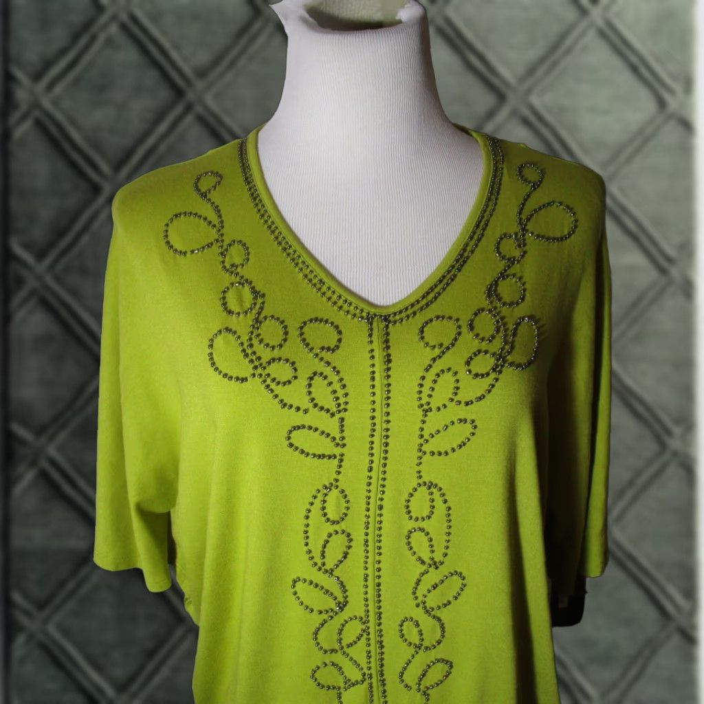 Vintage STYLE & CO. Top Petite Green Beaded PL NWT Size L / US 10 / IT 46 - 1 Thumbnail