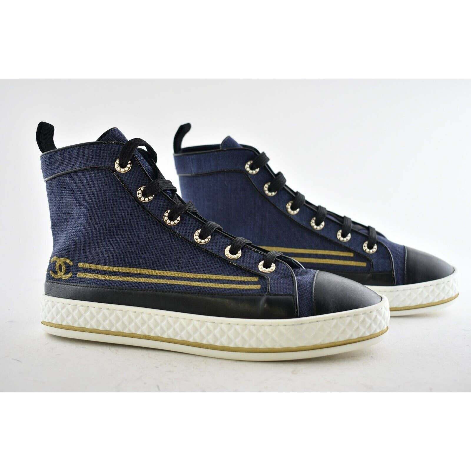 Chanel 19C Denim CC Platform Lace High Top Trainer Sneaker 39.5 Size US 9.5 / IT 39.5 - 4 Thumbnail