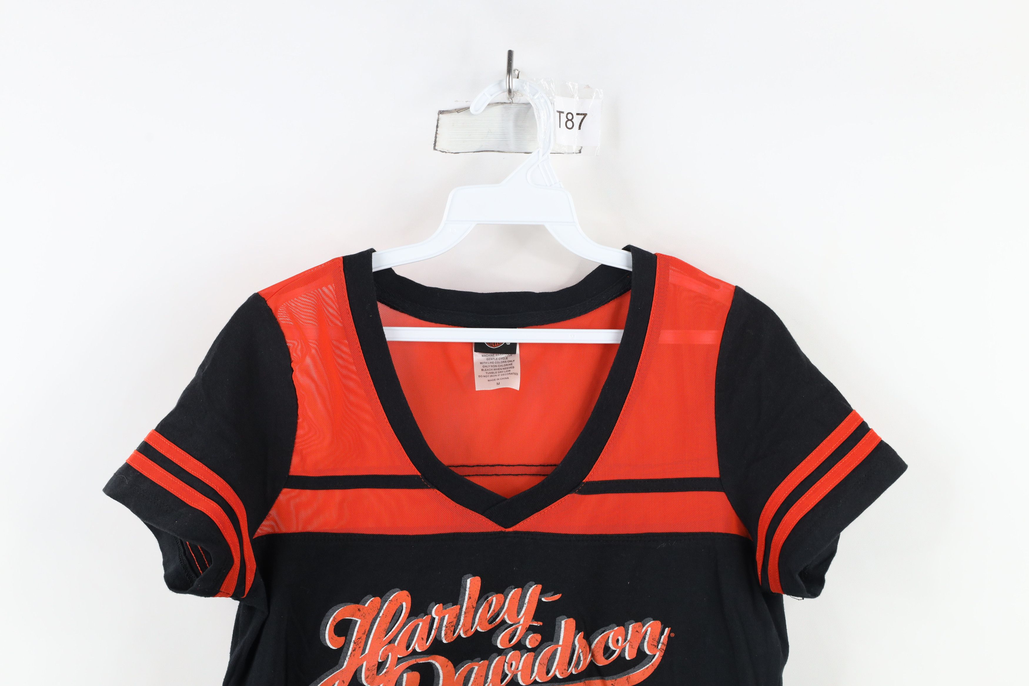 Harley Davidson × Vintage Vintage Y2K Harley Davidson Spell Script Mesh V-Neck T-Shirt Size M / US 6-8 / IT 42-44 - 2 Thumbnail