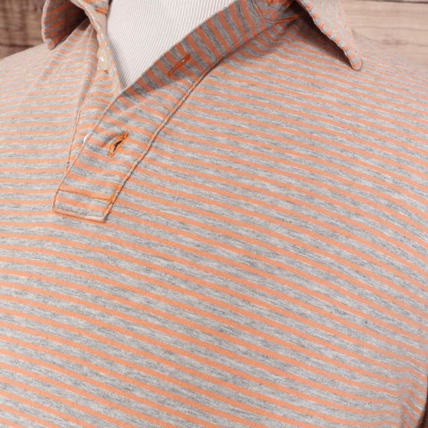 Michael Kors Michael Kors Polo Shirt Mens Large Orange Gray Striped Short Sleeve Cotton Size US L / EU 52-54 / 3 - 2 Thumbnail