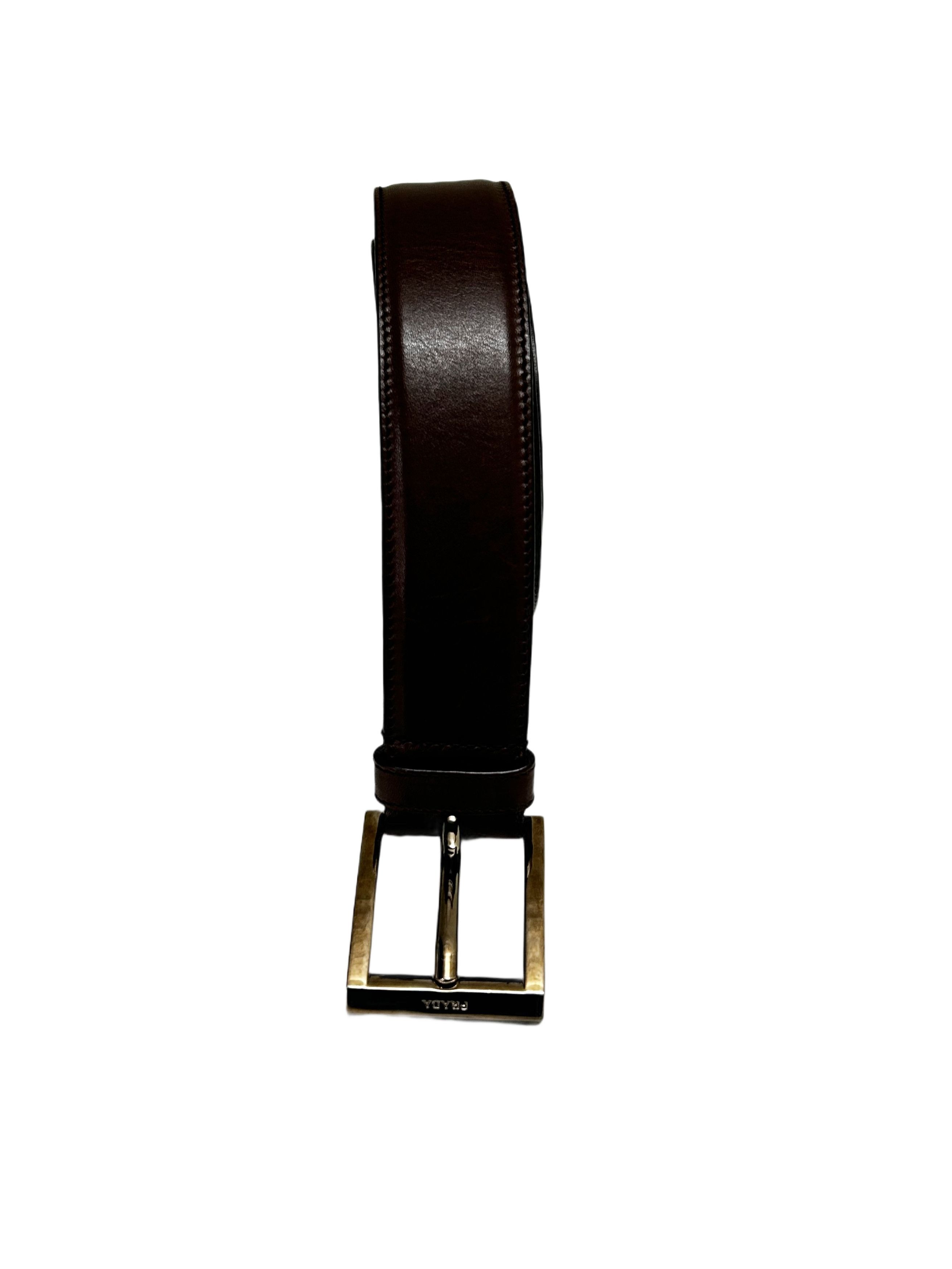 Prada Prada Brown Calfskin Smooth Leather Notch Buckle Belt Size 38 - 1 Thumbnail