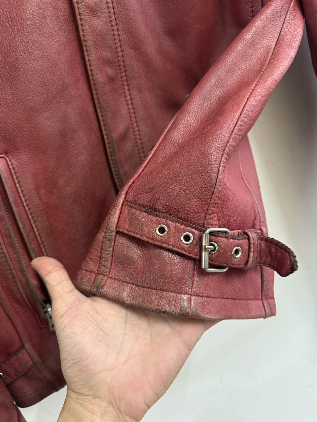 Schott Vintage 80s Schott NYC 654 Red Leather Jacket Racing Stripes Size US S / EU 44-46 / 1 - 8 Thumbnail