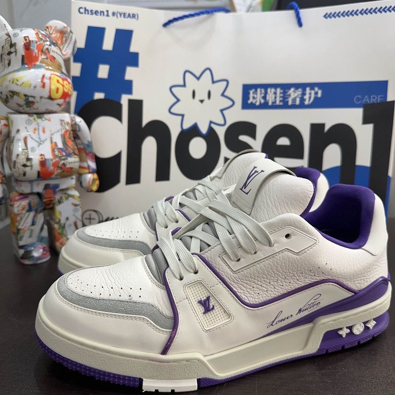 Louis Vuitton Louis Vuitton Trainer Low Top Sneakers in White Purple 0079 Size US 10 / IT 40 - 1 Thumbnail