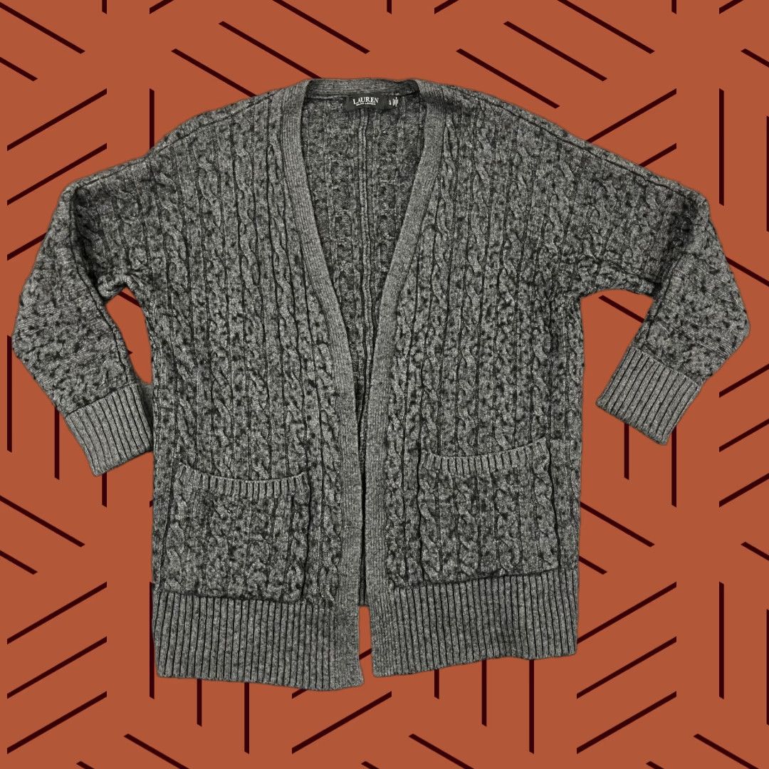 Ralph Lauren VINTAGE Lauren Ralph Lauren Sweater Cardigan Womens Large Gray Wool Blend Open Knit Fall Winter Size L / US 10 / IT 46 - 1 Thumbnail