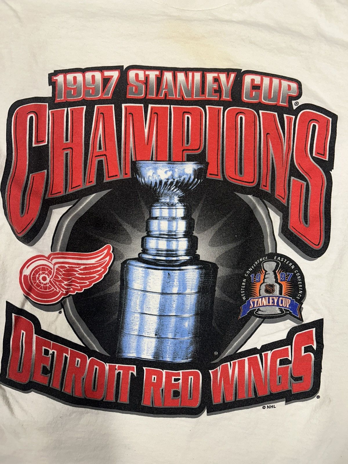 NHL × Pro Player × Vintage Crazy Vintage 90s Detroit Red Wings White Graphic Tee Shirt Size US M / EU 48-50 / 2 - 2 Thumbnail