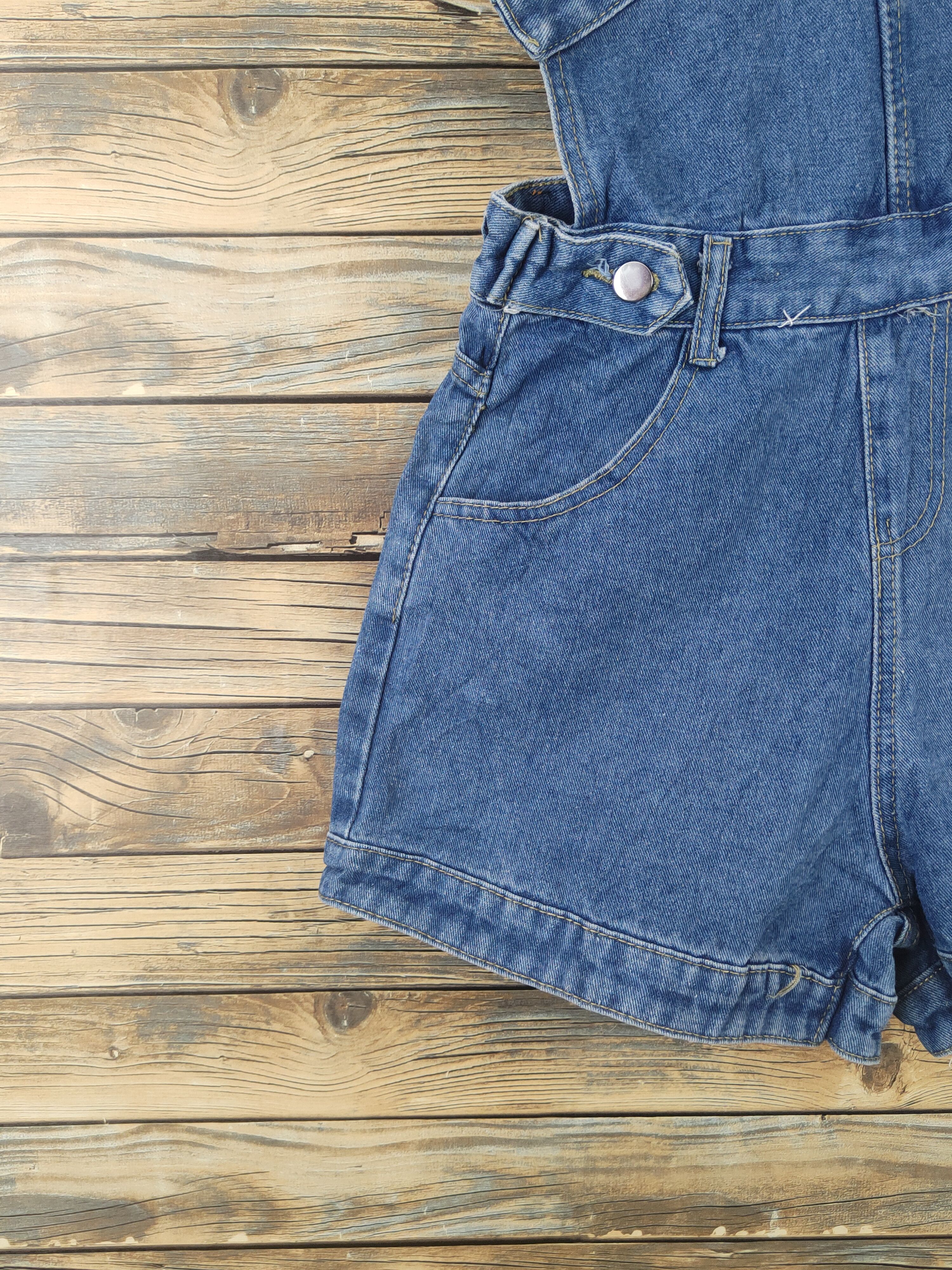 Japanese Brand × Vintage Vintage Vendor Blue Half Shoulder Denim Shortall Jumpsuits Size 28" / US 6 / IT 42 - 3 Thumbnail