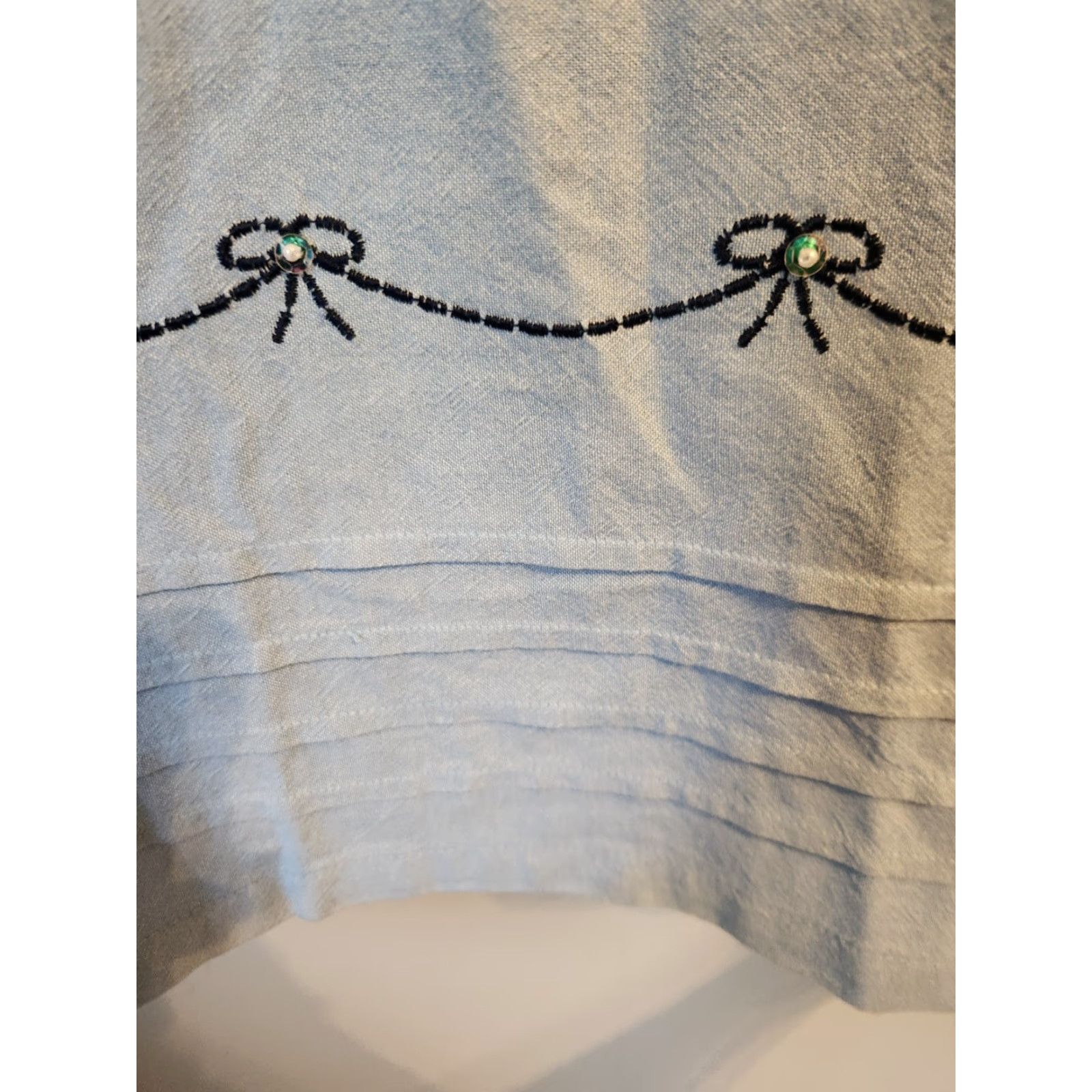 Vintage VINTAGE Jane Ashley Light Blue Boat Embroidered Shift Dress Petite M Blues Cotton 1990s Shift Womens Size M / US 6-8 / IT 42-44 - 3 Thumbnail