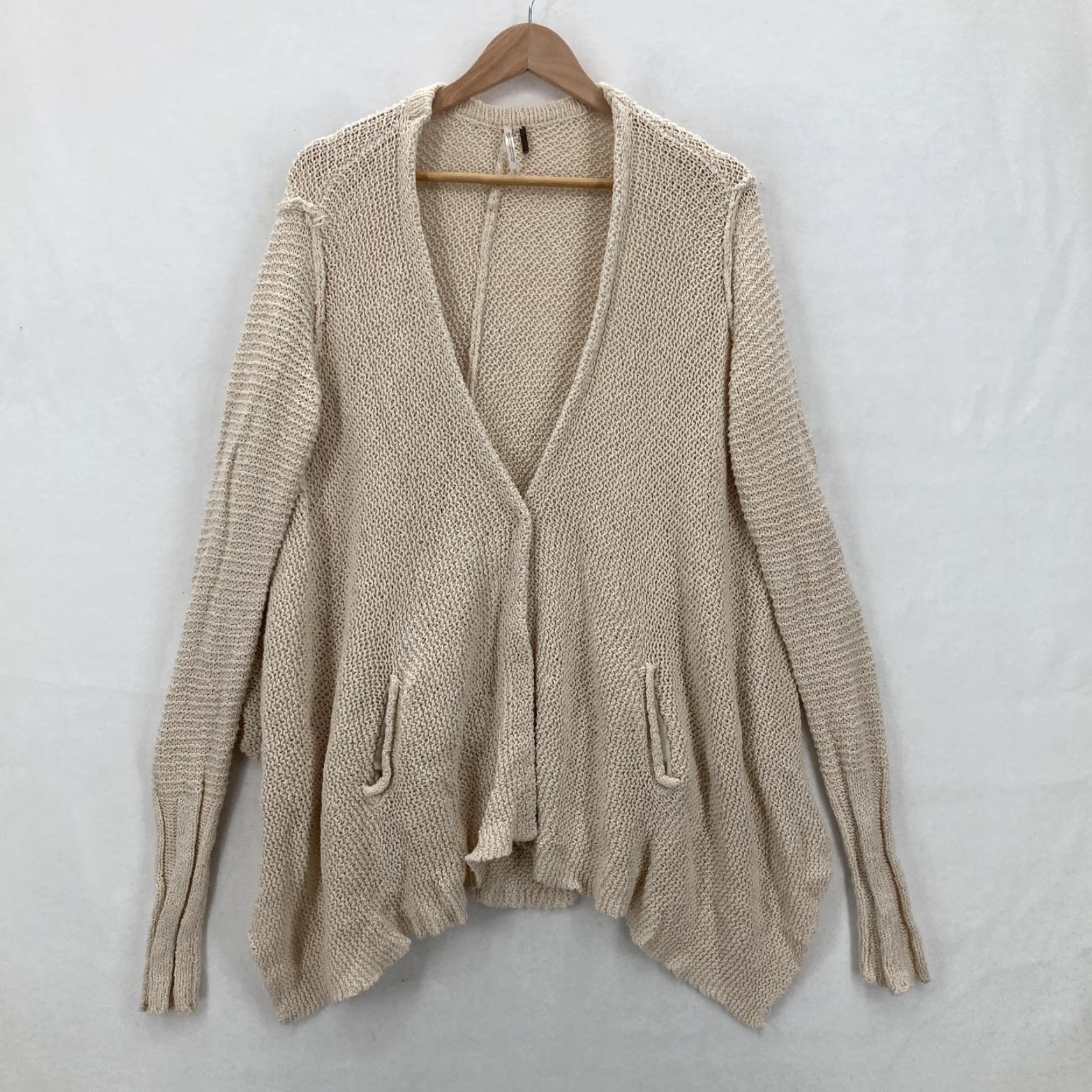 Free People Free People Cardigan Womens XS Ivory Open Knit Drape Pockets Boho Sweater Regular Size XS / US 0-2 / IT 36-38 - 2 Thumbnail