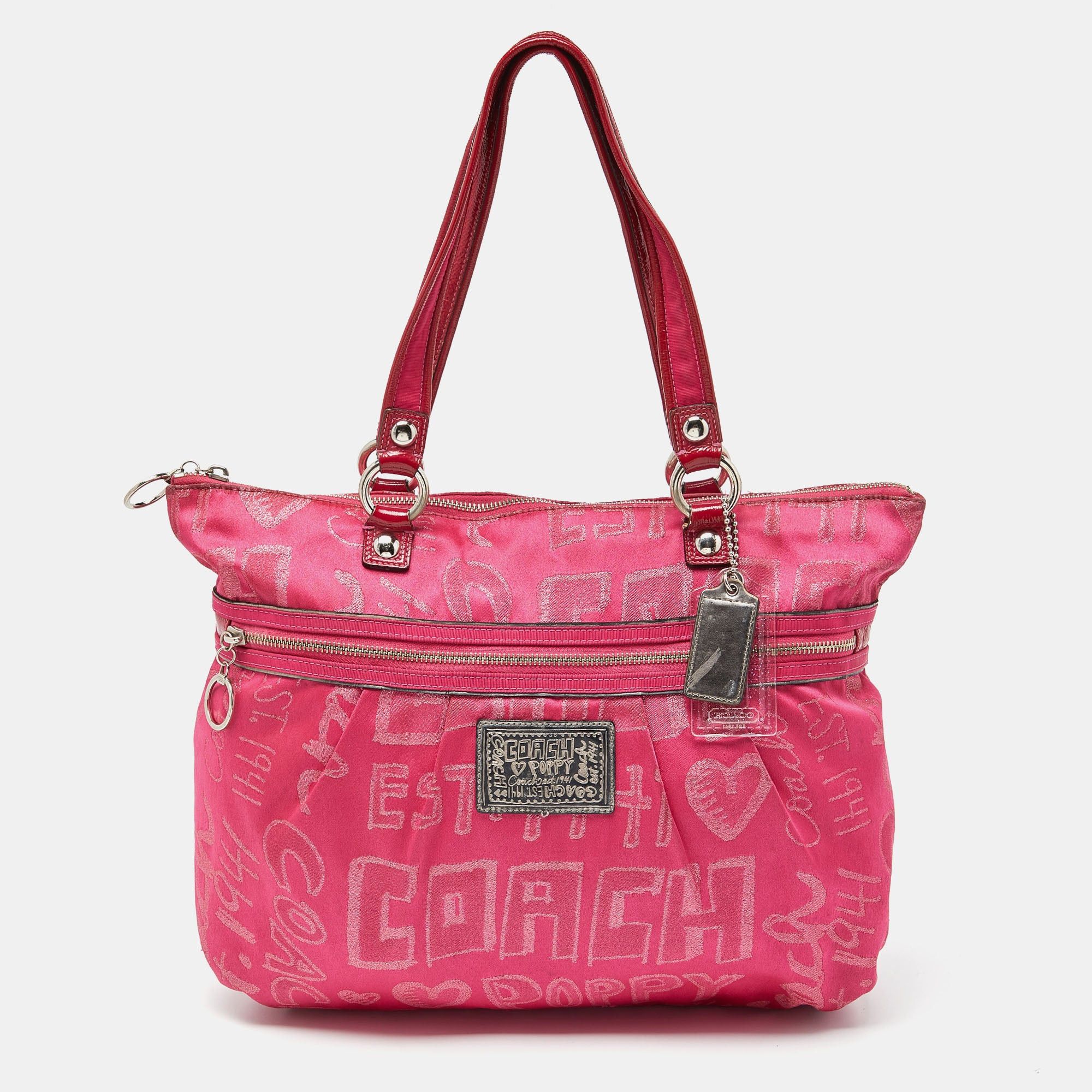 image of Coach Pink Canvas And Patent Leather Poppy Glam Tote, Women's
