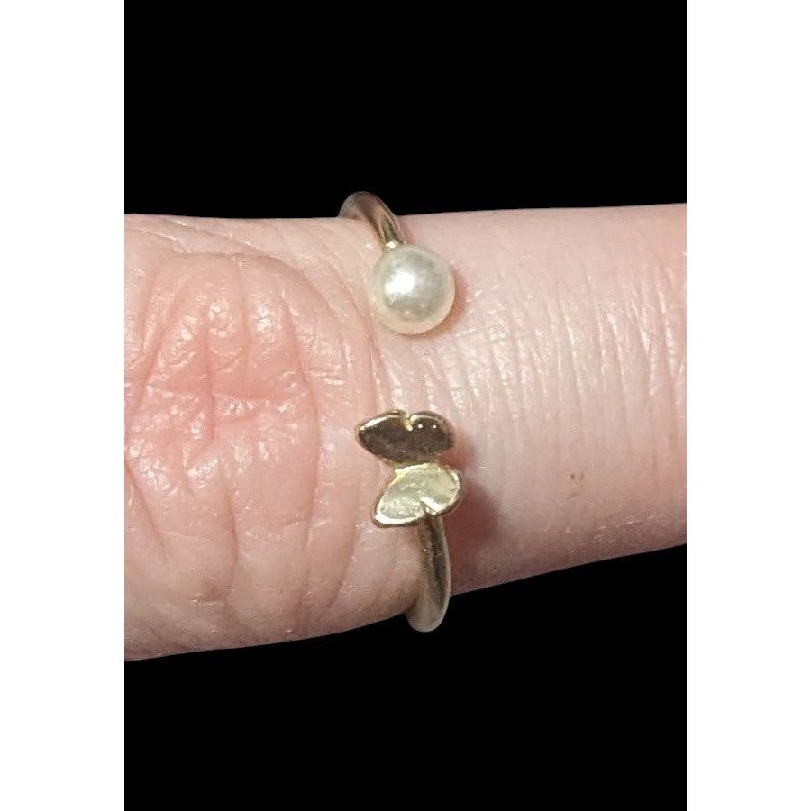 Other Minimalist Butterfly Faux Pearl Open Top Gold Tone Ring Size Size ONE SIZE - 4 Thumbnail