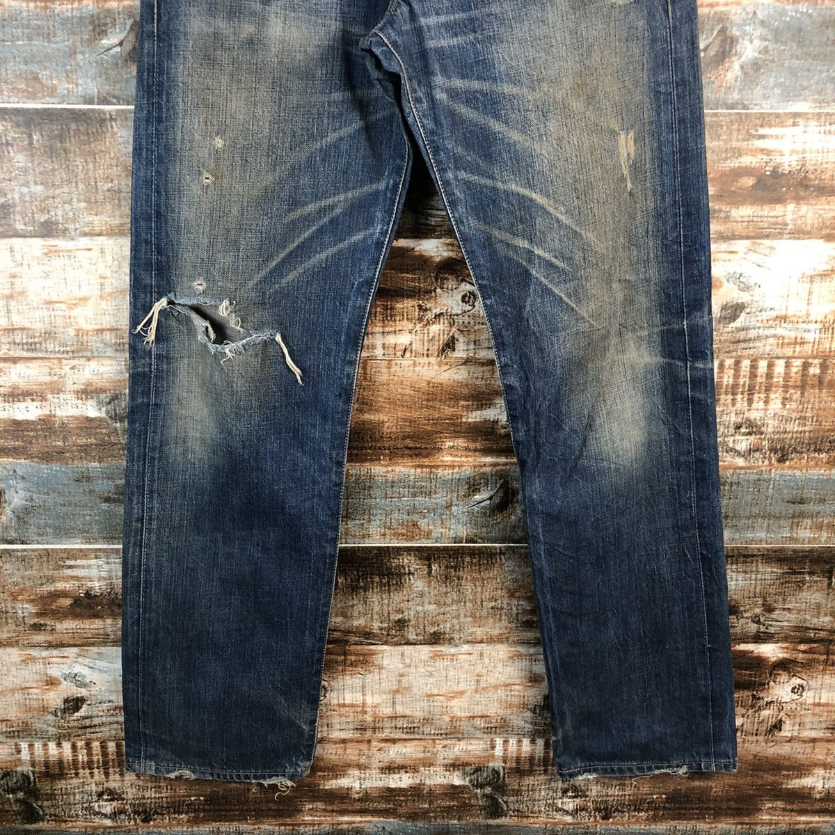 Levi's Levis 501 Blue Distressed ripped Denim jeans Pants #A2606 Size US 32 / EU 48 - 6 Thumbnail