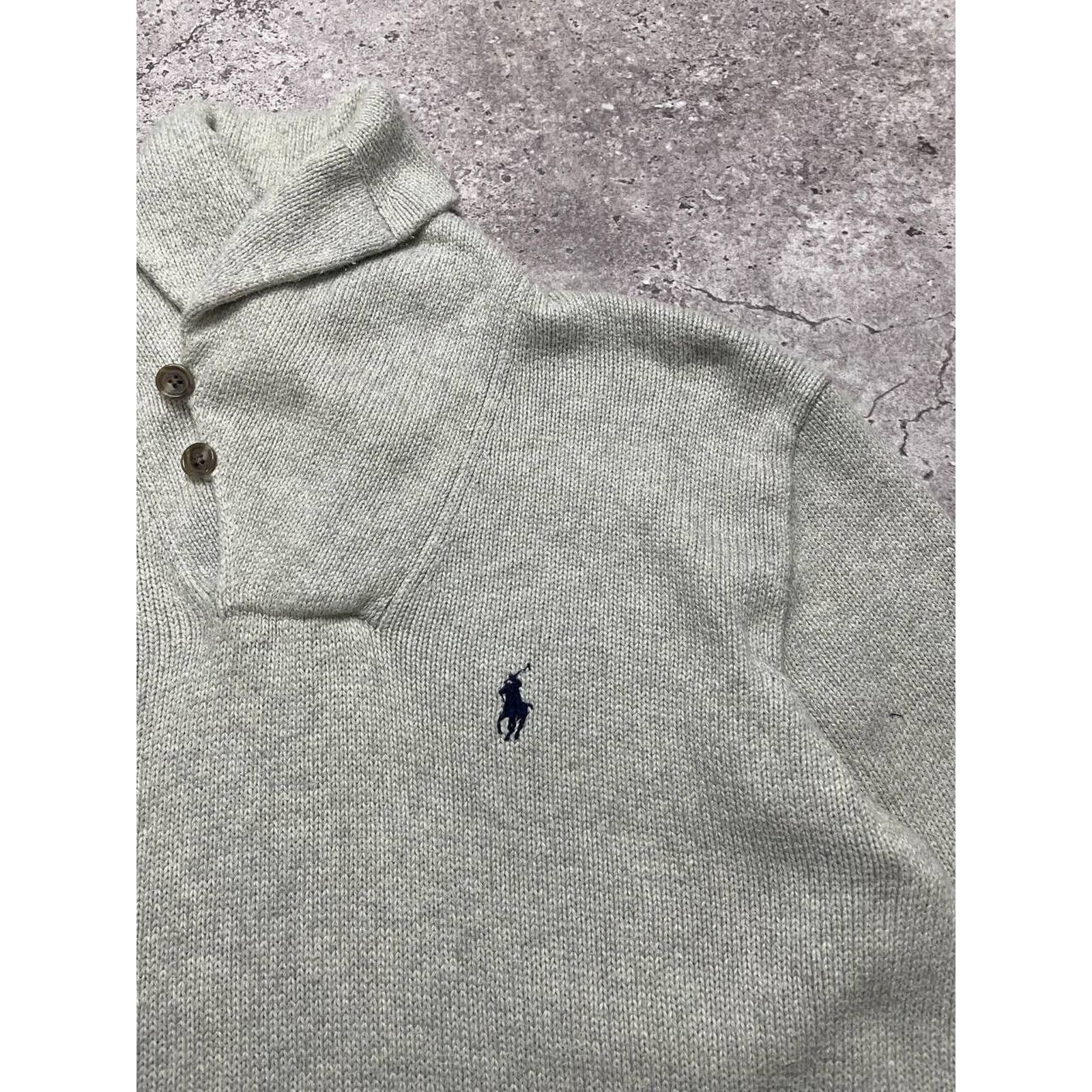 Ralph Lauren × Vintage Vintage Polo Ralph Lauren Shawl Collar Sweater Grey Knit M Size US M / EU 48-50 / 2 - 3 Thumbnail