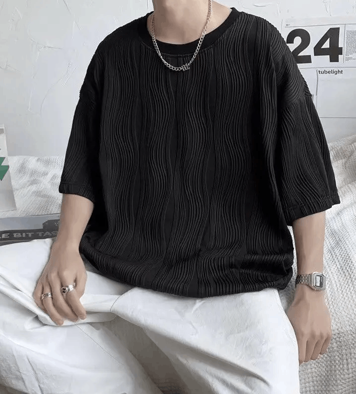 Japanese Brand × Vintage Korean fashion black wave pleats top tee Size US L / EU 52-54 / 3 - 2 Thumbnail
