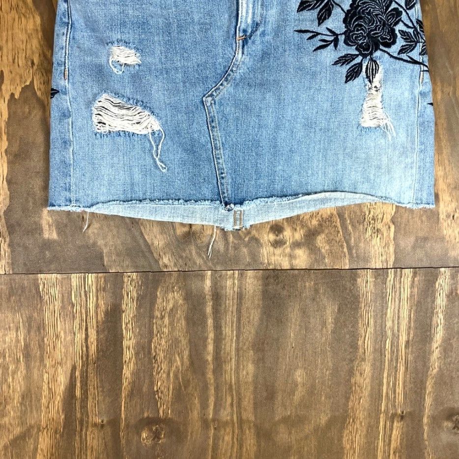 Rag & Bone Rag & Bone Womens Skirt Blue Denim Embroidered Mini Distressed 26 Casual Party/Cocktail Travel Size 26" / US 2 / IT 38 - 3 Thumbnail