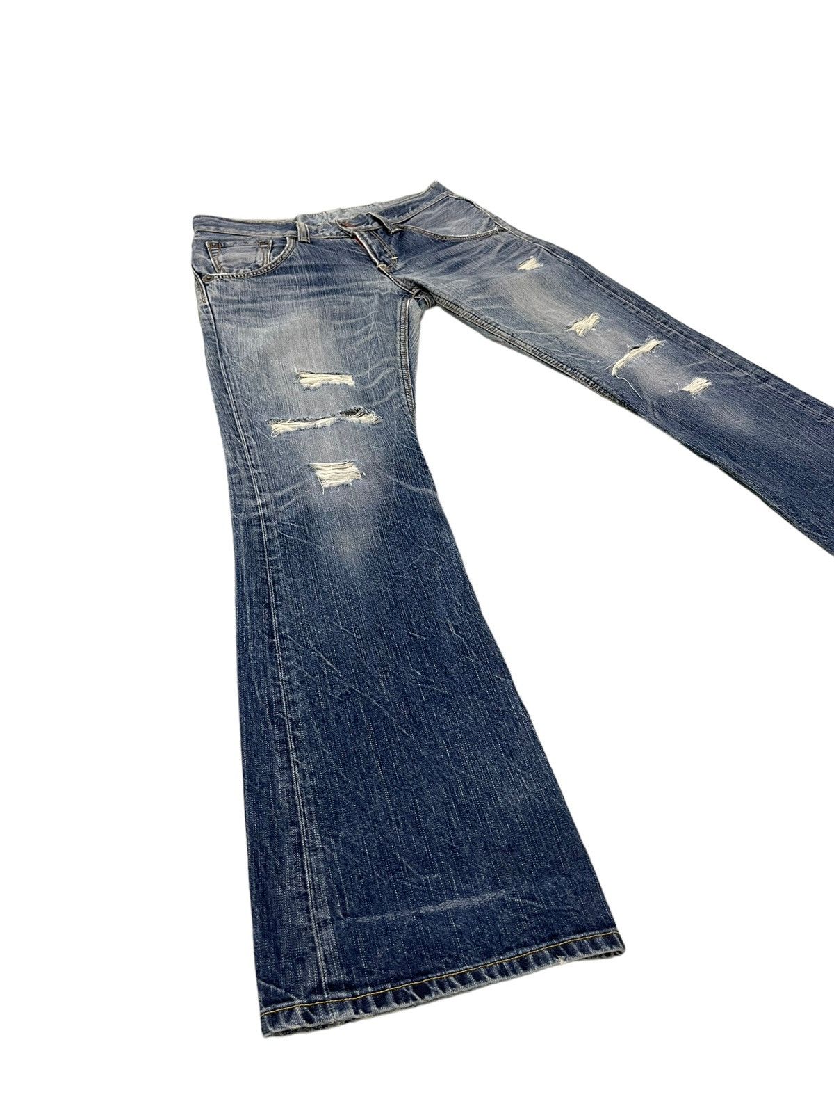 Edwin Flare Jeans Edwin Japan Distress Low Rise Boot Cut 7🟦3 Size US 30 / EU 46 - 1 Thumbnail