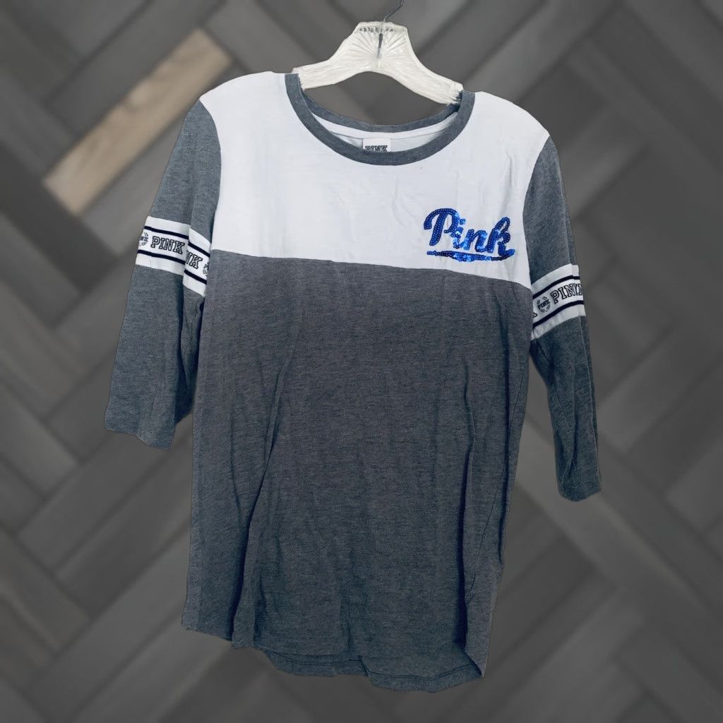 Victoria's Secret Victoria’s Secret PINK Shirt Colorblock 3/4 Sleeve XS Gray Blue Bling Womens XS Size XS / US 0-2 / IT 36-38 - 1 Thumbnail