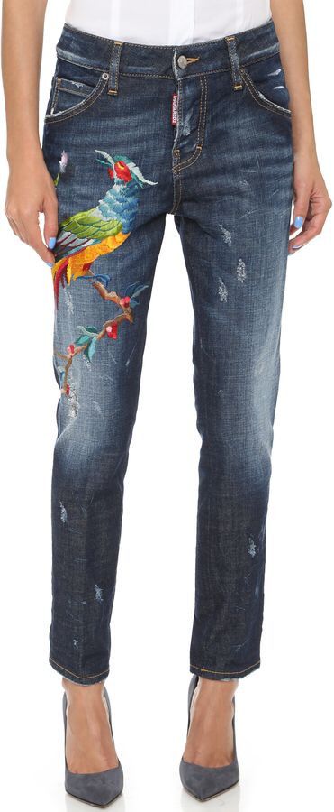 Dsquared2 DSQUARED2 Navy Blue Birds Embroidered Denim Hockney Jeans Size 27" / US 4 / IT 40 - 3 Thumbnail