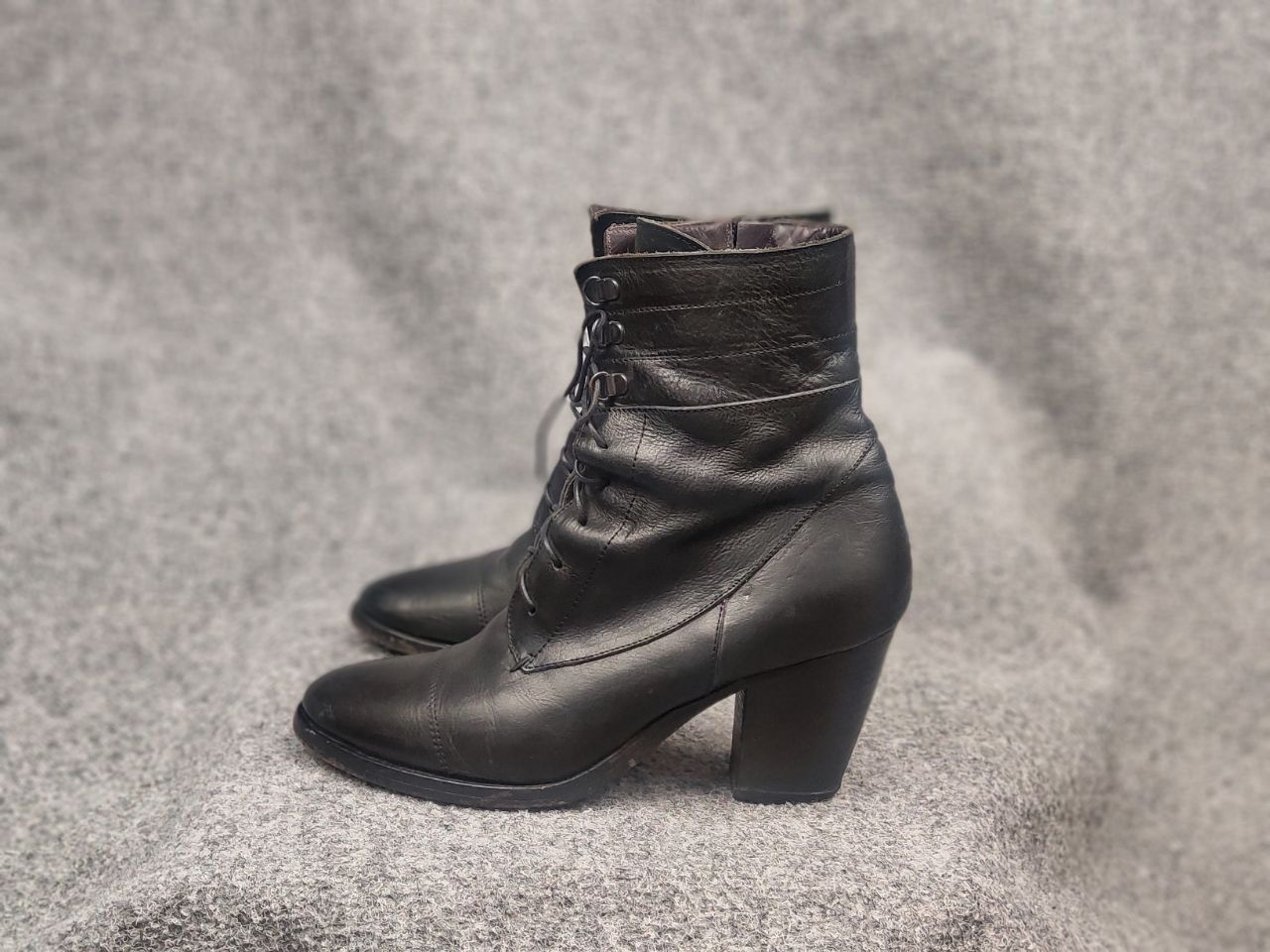 MoMA Moma Design Lace up zip Black leather Ankle heeled Boots Size US 10 / IT 40 - 7 Thumbnail