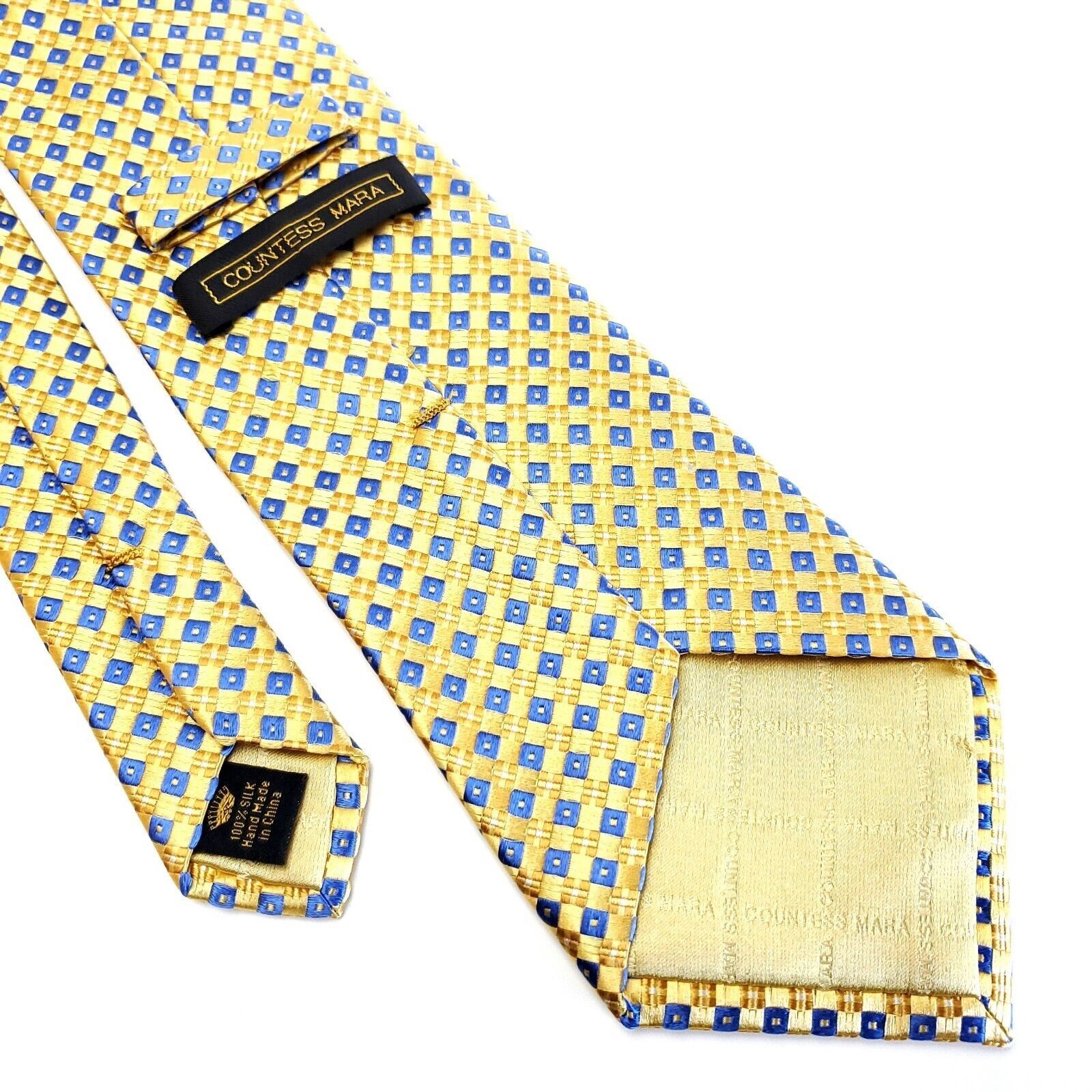 Countess Mara Countess Mara Yellow Blue Check Woven Silk Tie Size ONE SIZE - 6 Thumbnail