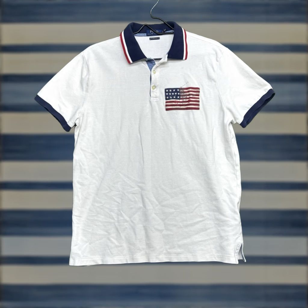 Polo Ralph Lauren Polo Ralph Lauren Polo Shirt Mens Large White Flag Graphic Slim Fit 4th of July Size US L / EU 52-54 / 3 - 1 Thumbnail