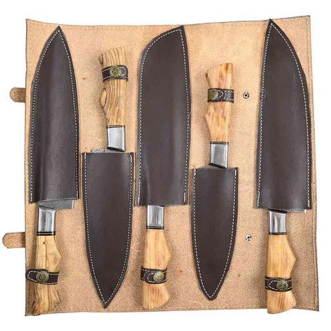 Other Kitchen Knife Set of 5 with Olive-Wood & Brass Handles Size ONE SIZE - 4 Thumbnail