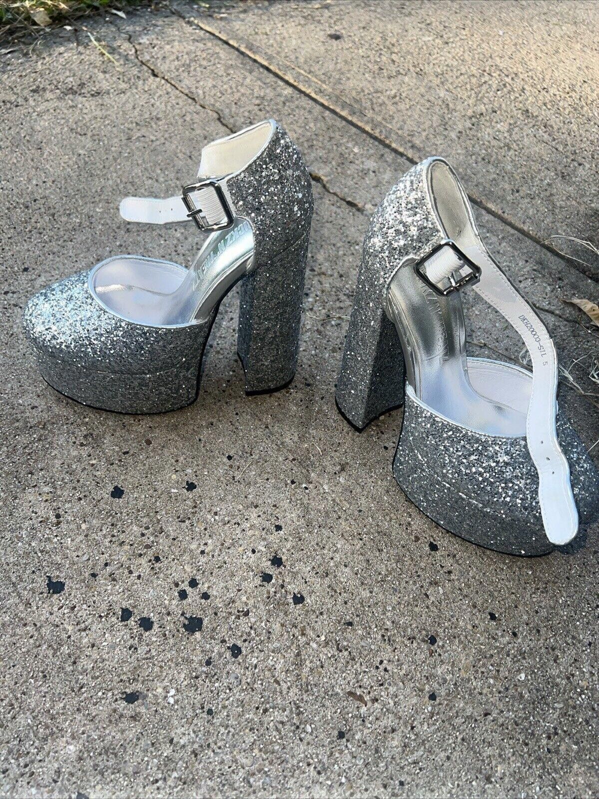 Designer Size 5 silver glitter platform Chunky heels Dolls Kill Shoes Size US 5 / IT 35 - 2 Thumbnail