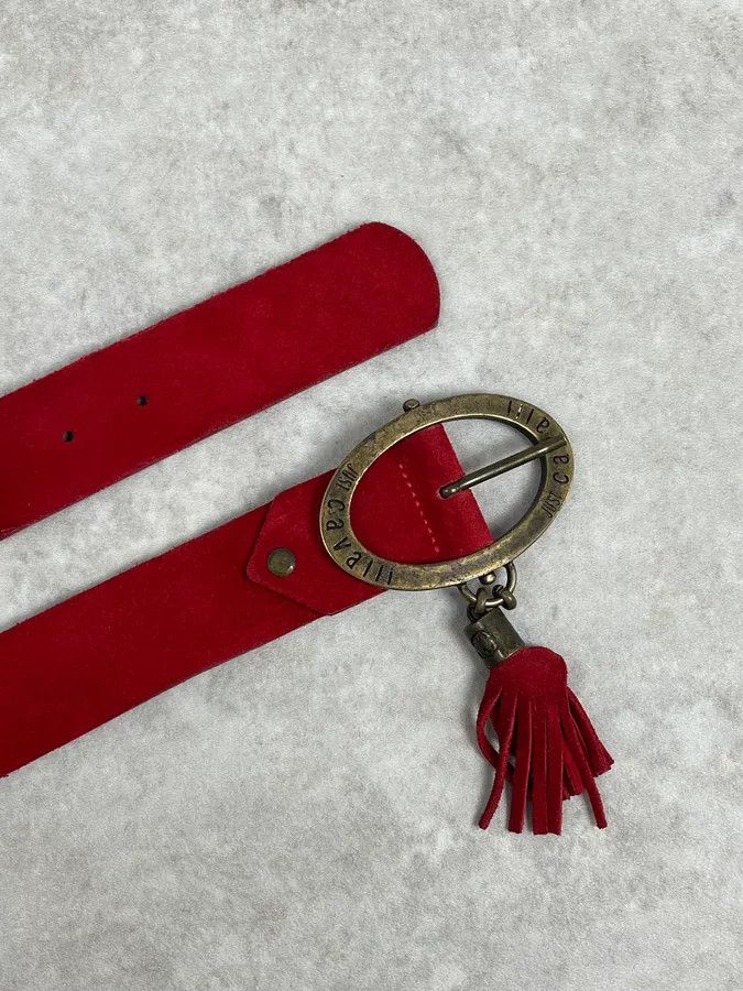 Just Cavalli 2000s Cavalli Suede Red Leather Belt Size ONE SIZE - 7 Thumbnail