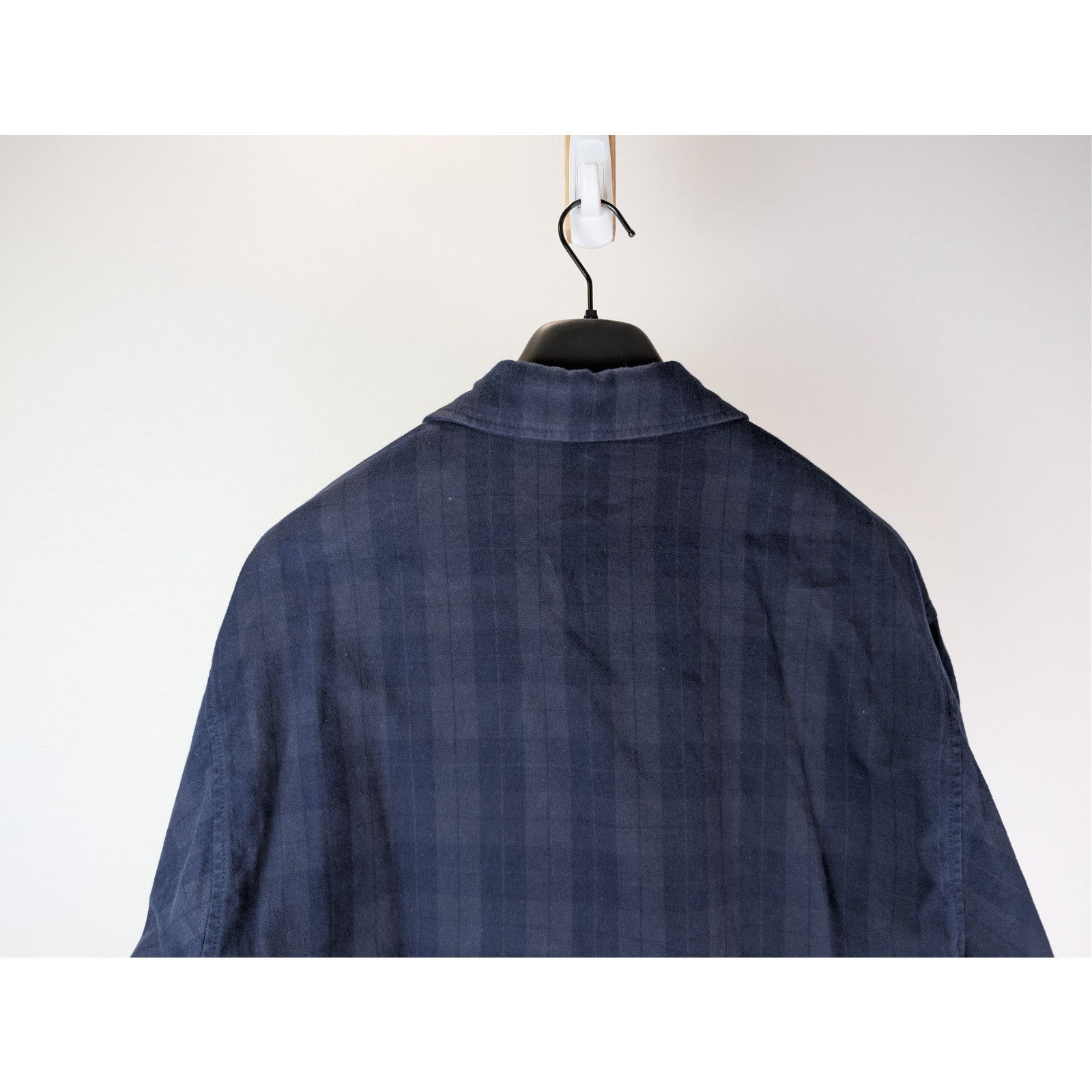 Balenciaga o1rshd1 Overdye Cotton Check Lined Shirt in Navy / Dark Navy Size US S / EU 44-46 / 1 - 14 Thumbnail