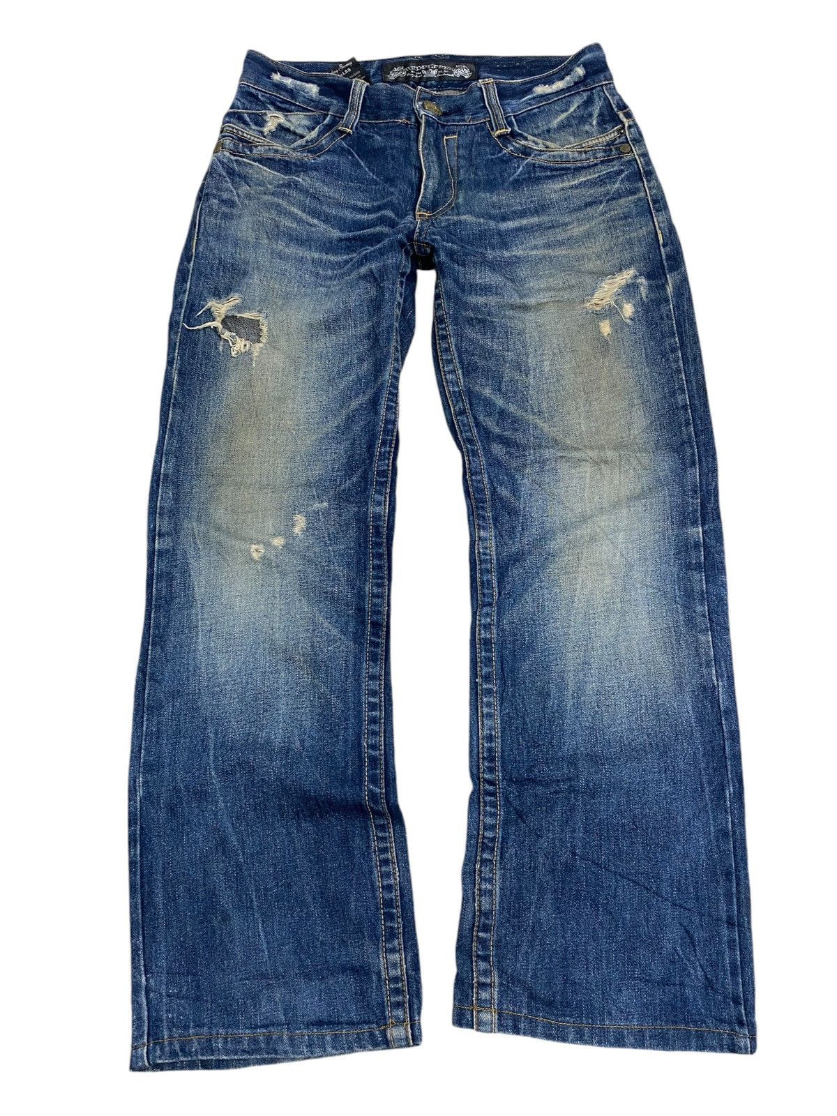 GOSTAR DE FUGA × Japanese Brand Flare Red Pepper Japan Denim Embroidery Mud Washed Distress Size US 32 / EU 48 - 3 Thumbnail