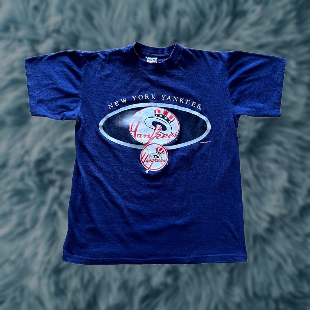 Logo 7 VINTAGE New York Yankees Tee Shirt L 1990s Graphic Logo Blue Mens Size US L / EU 52-54 / 3 - 1 Thumbnail
