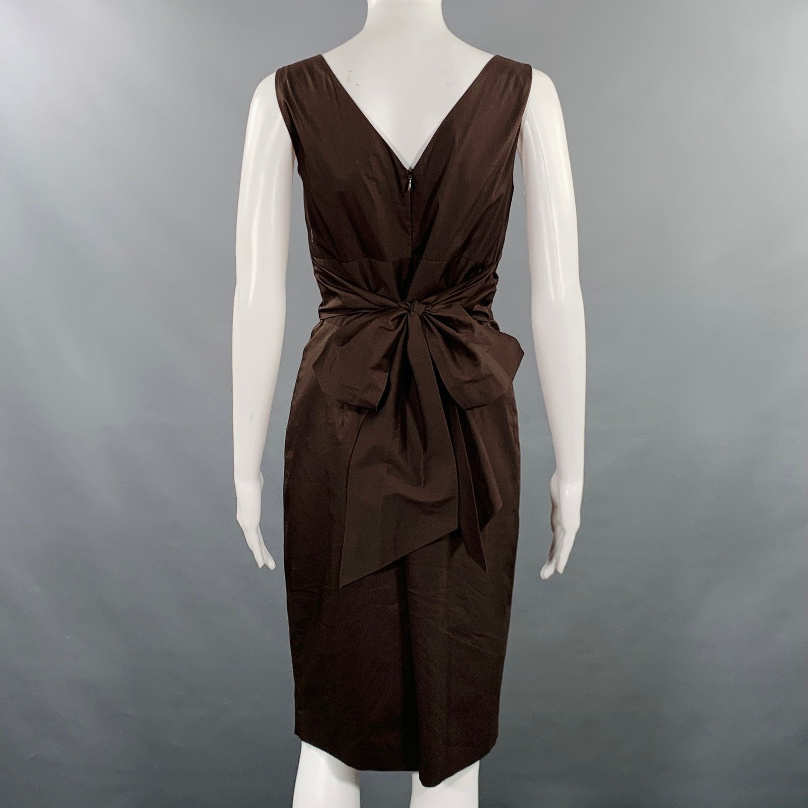 Max Mara 6 Brown Cotton Blend Pleated Knee Length Cocktail Dress Size M / US 6-8 / IT 42-44 - 3 Thumbnail