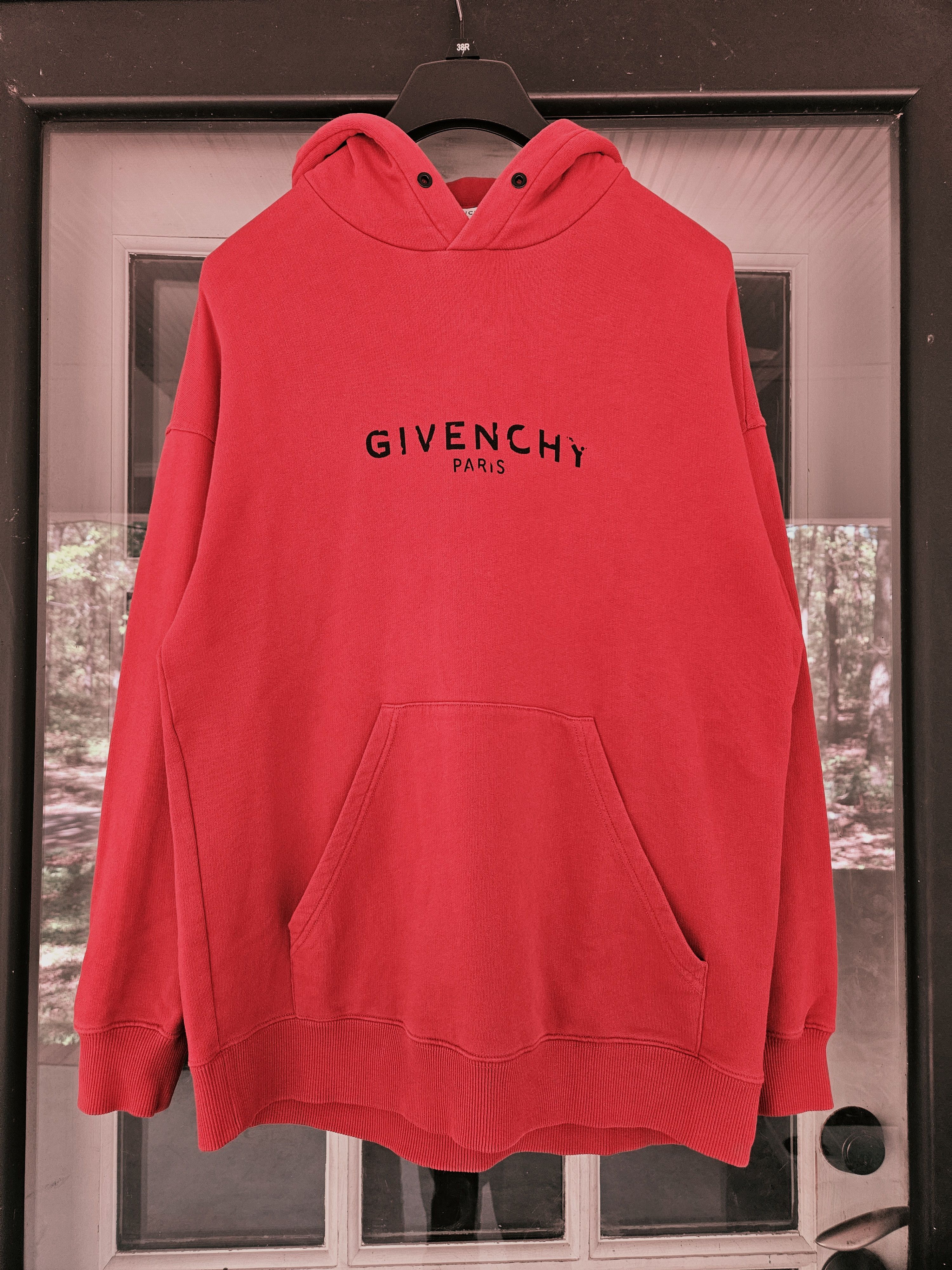 Givenchy Oversized Distressed Logo Red Hoodie Size US S / EU 44-46 / 1 - 1 Thumbnail