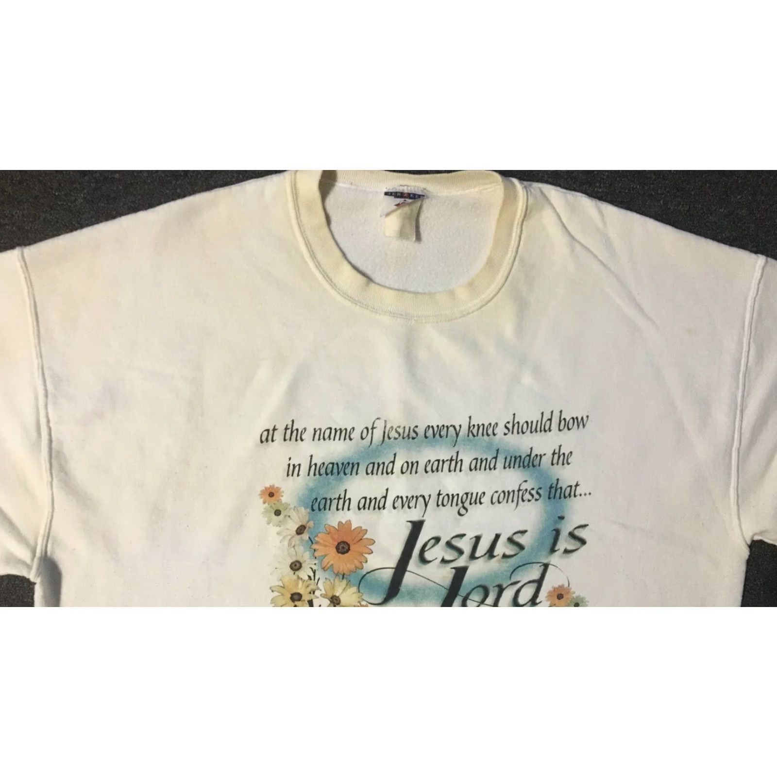 Jerzees VINTAGE Jesus Is Lord 90s Faded Distressed Sweatshirt XXL White Men Pullover Sweatshirt Grunge Christian 2XL Size US XXL / EU 58 / 5 - 4 Thumbnail