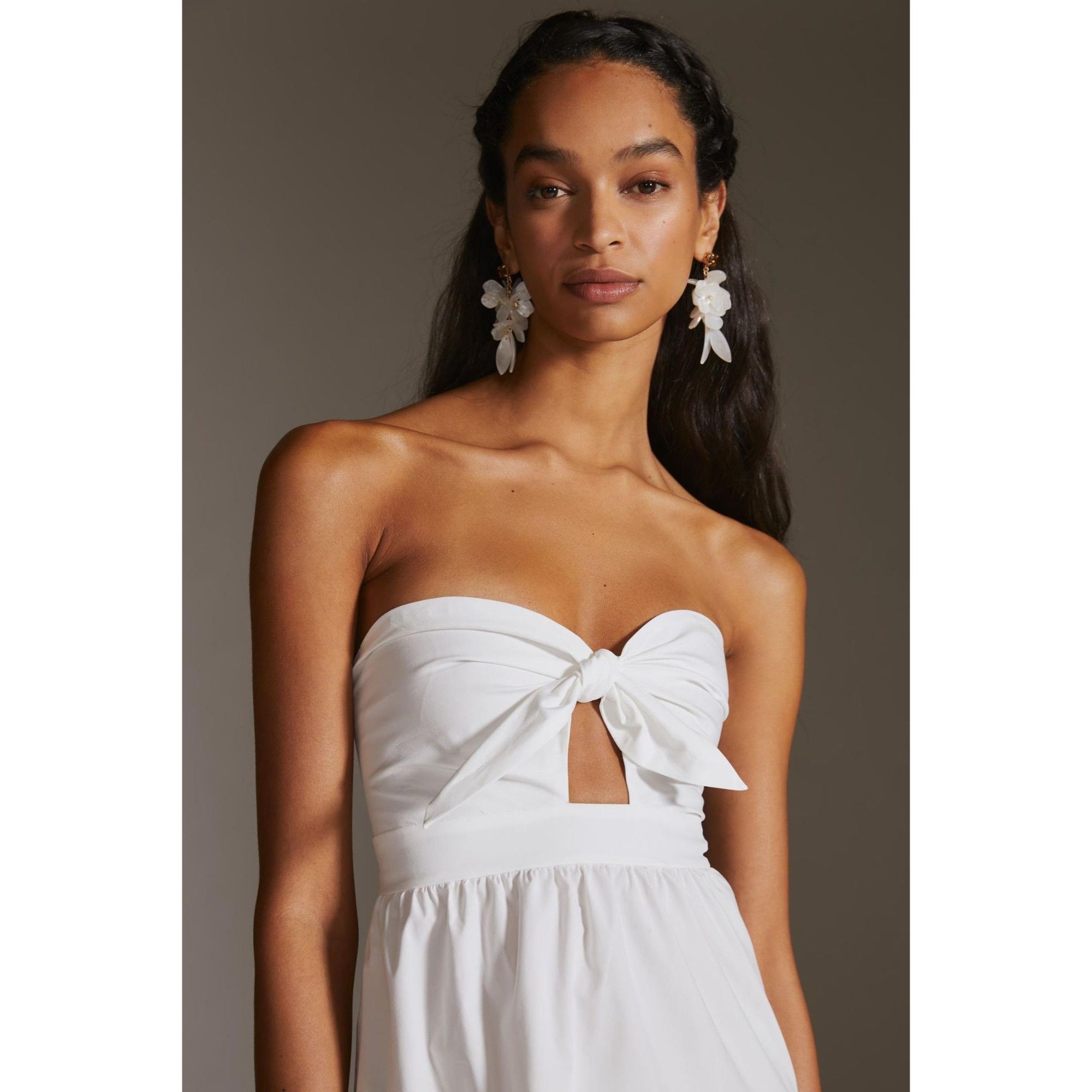 Anthropologie Blue Tassel For Anthropologie White Strapless Tie Front Midi Size XS / US 0-2 / IT 36-38 - 1 Thumbnail