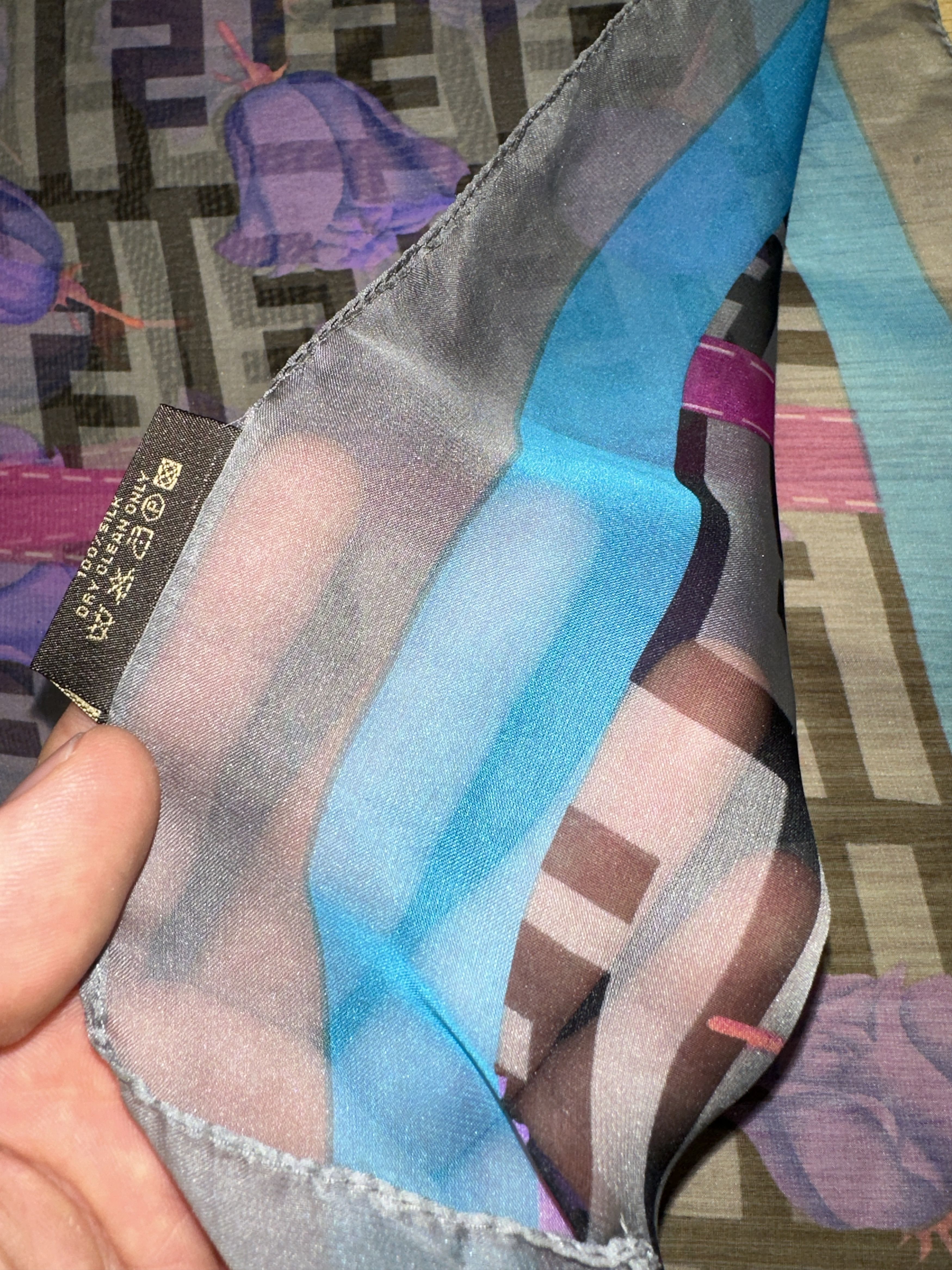 Fendi Fendi FF Logo Purple Floral Sheer Silk Scarf Large 170x72cm Size ONE SIZE - 11 Thumbnail