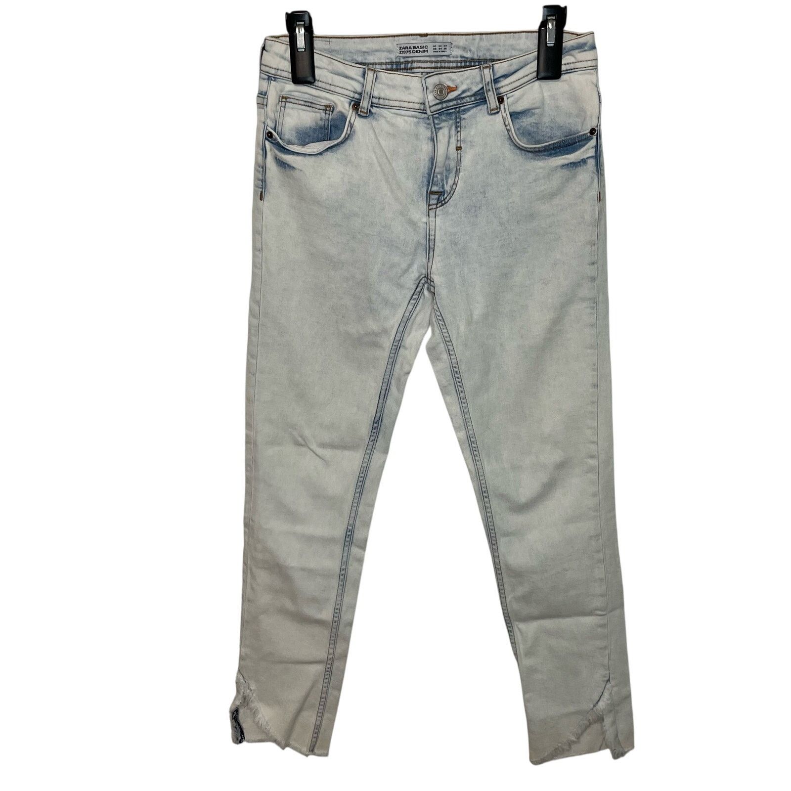 Zara Zara Denim Skinny Jeans 4 Womens Light Wash Asym Raw Hem Size 27" / US 4 / IT 40 - 1 Thumbnail